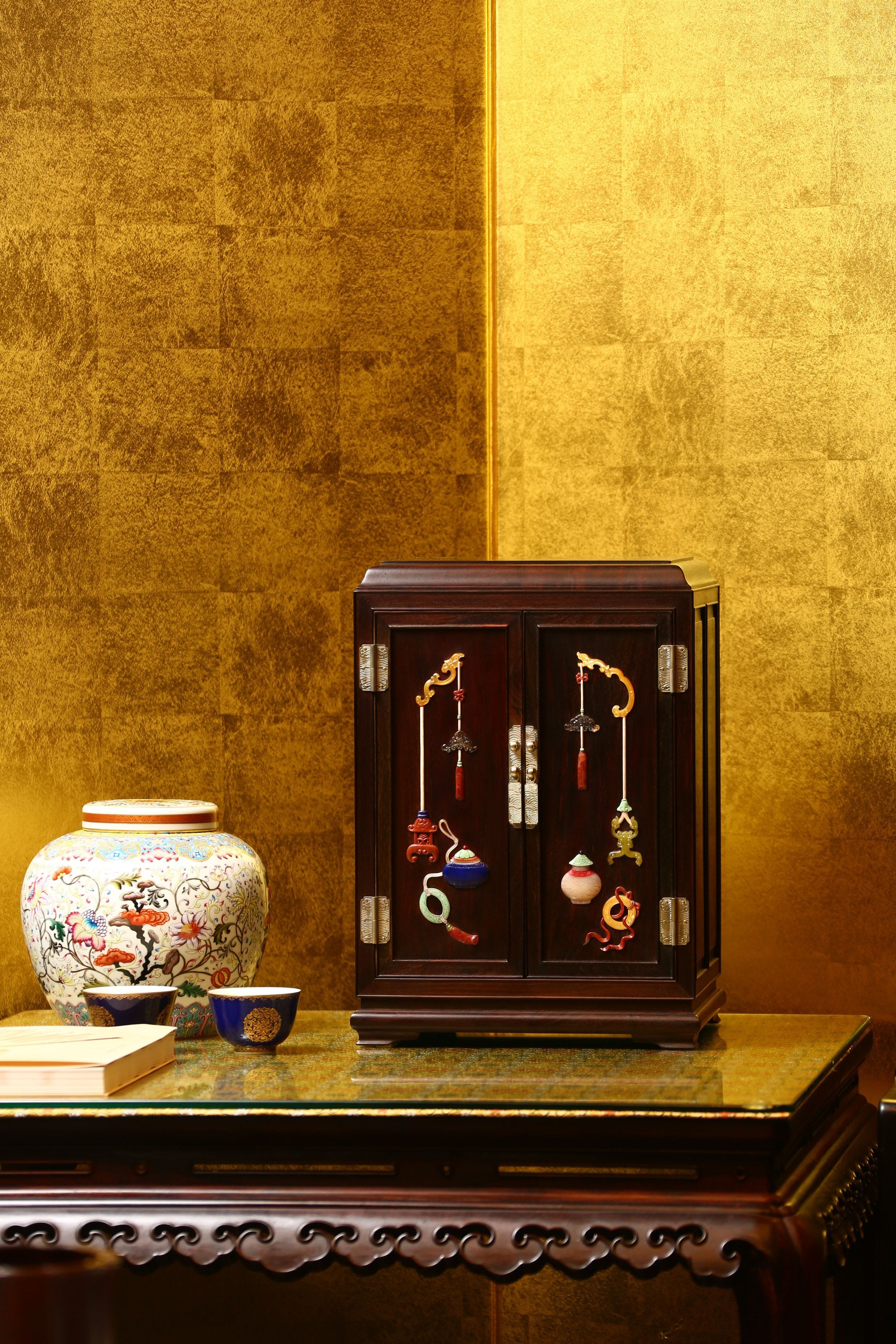 Rosewood Tea Cabinet with Inlaid Antique Designs
