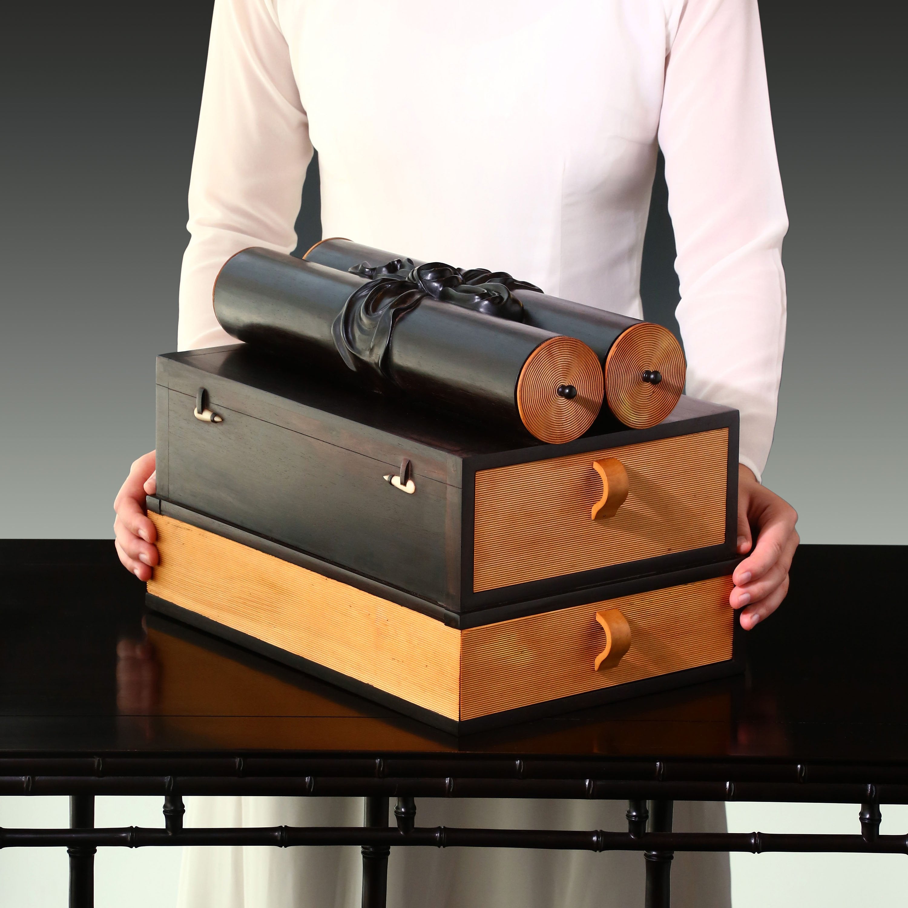 Daya Hall Rosewood Tea Box Inlaid with Boxwood Scroll