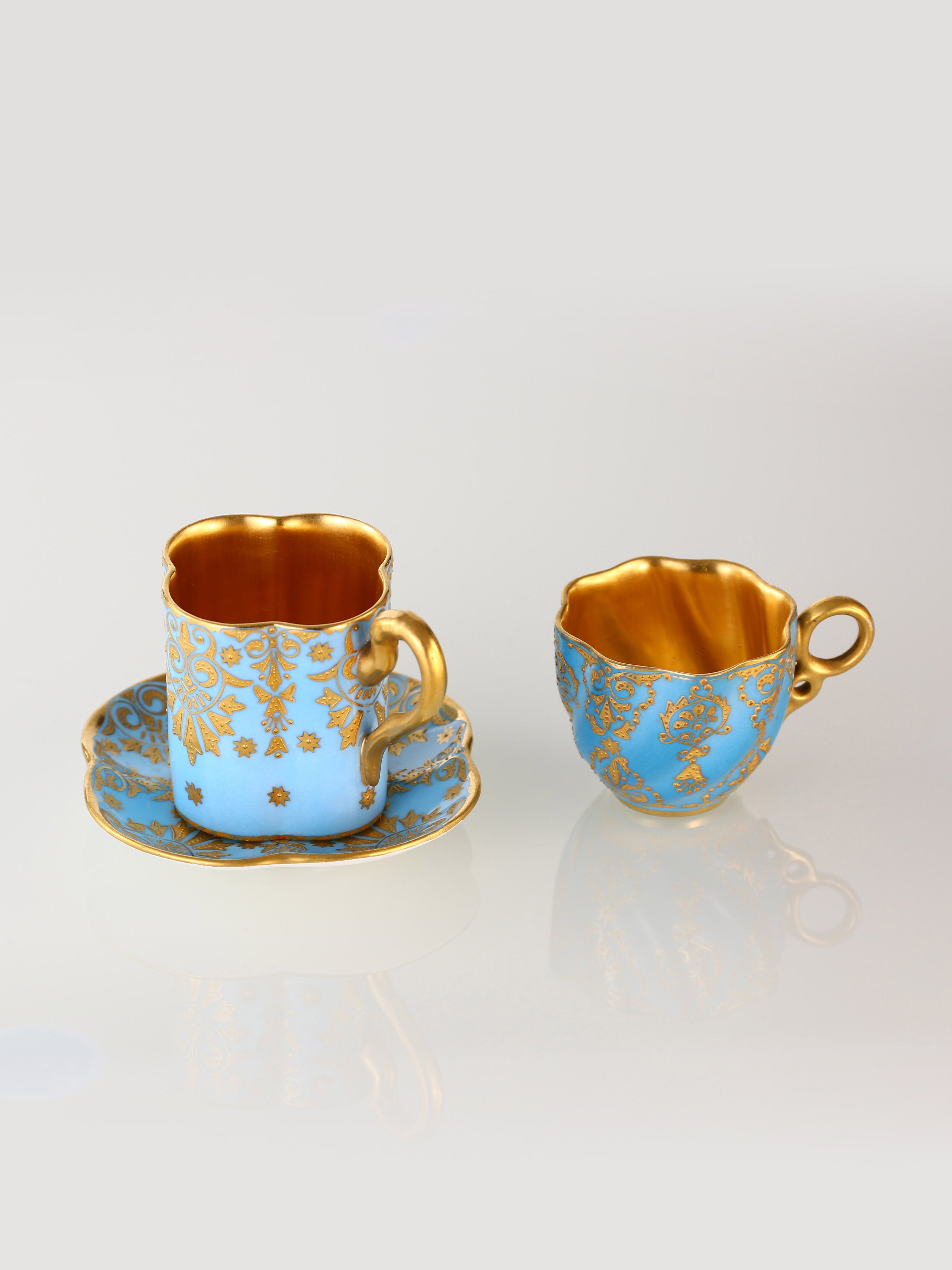 1891 Sky Blue Glazed 24k Gilt-Decorated Lucky Clover Cup
