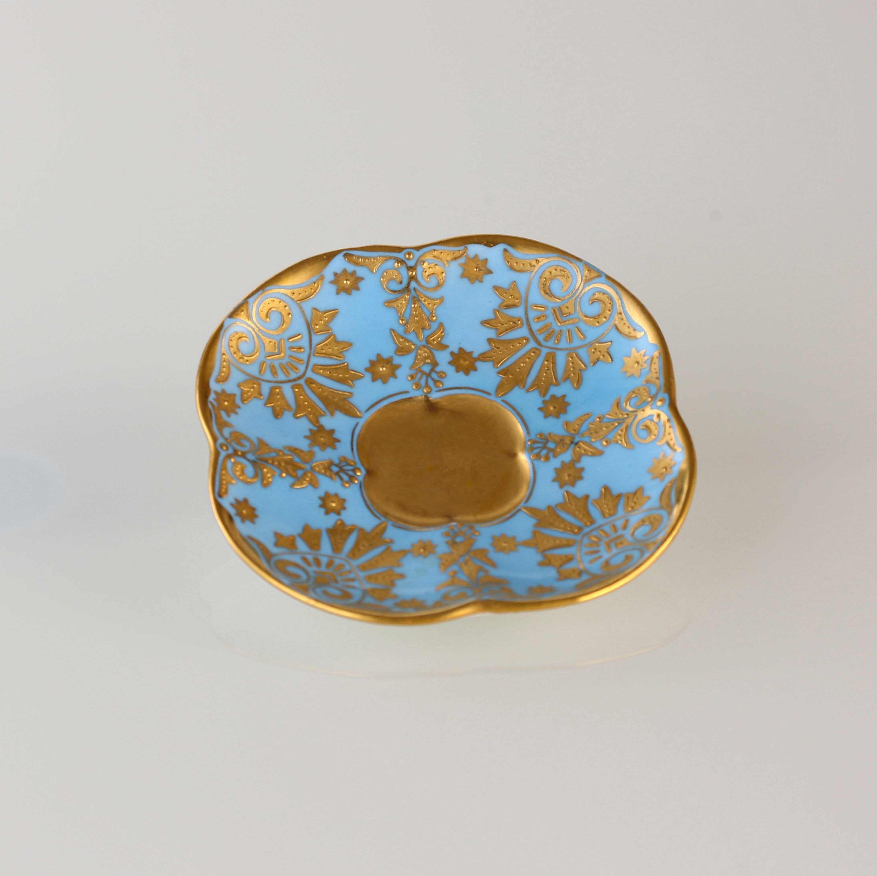 1891 Sky Blue Glazed 24k Gilt-Decorated Lucky Clover Cup