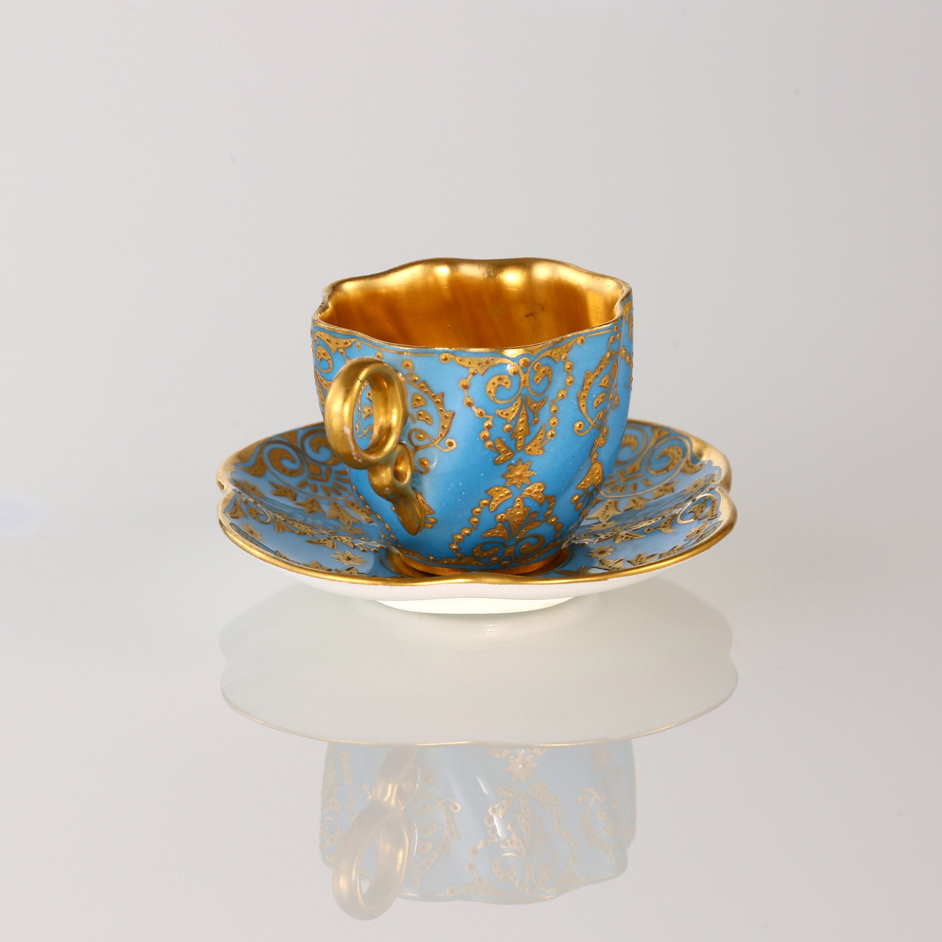 1891 Sky Blue Glazed 24k Gilt-Decorated Lucky Clover Cup
