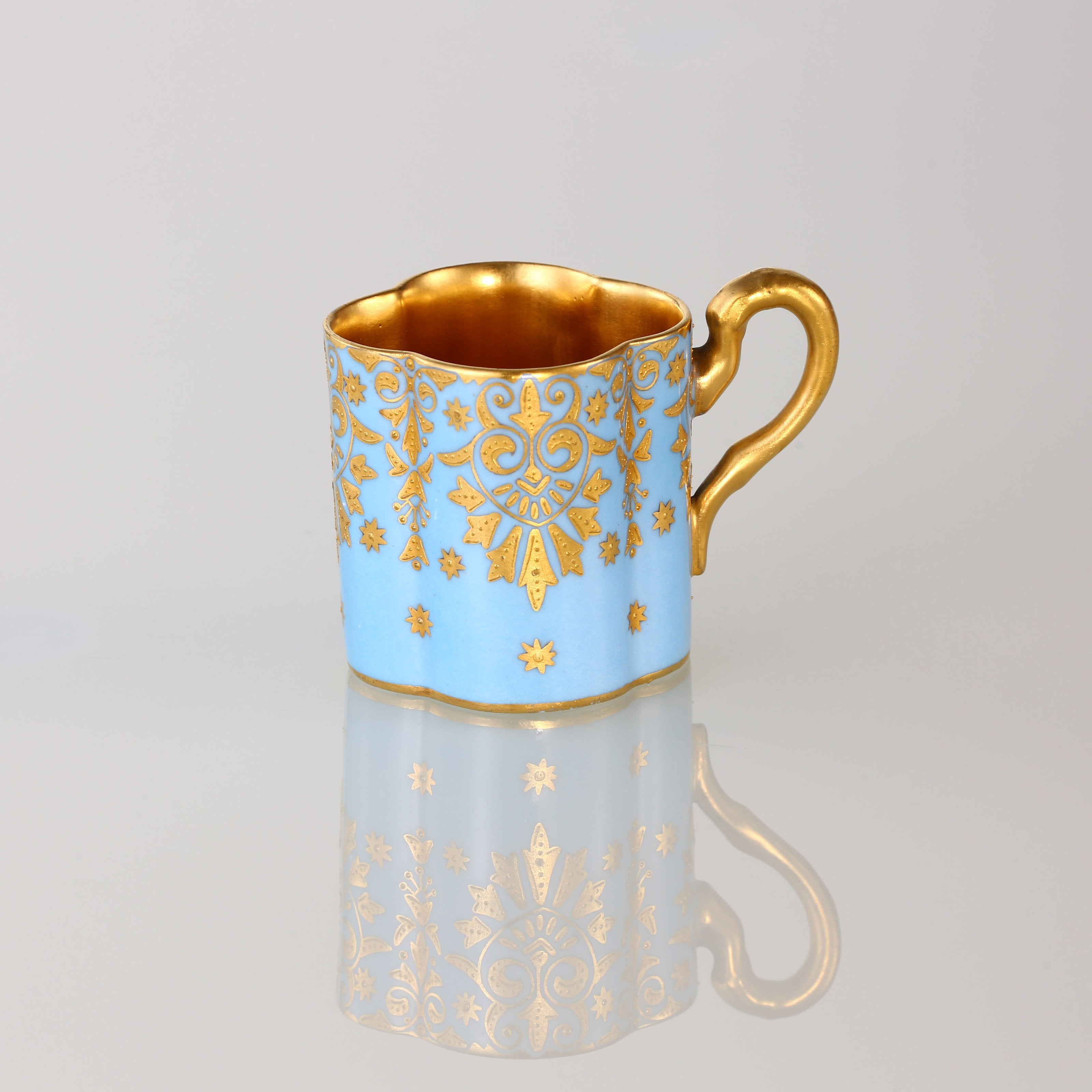 1891 Sky Blue Glazed 24k Gilt-Decorated Lucky Clover Cup
