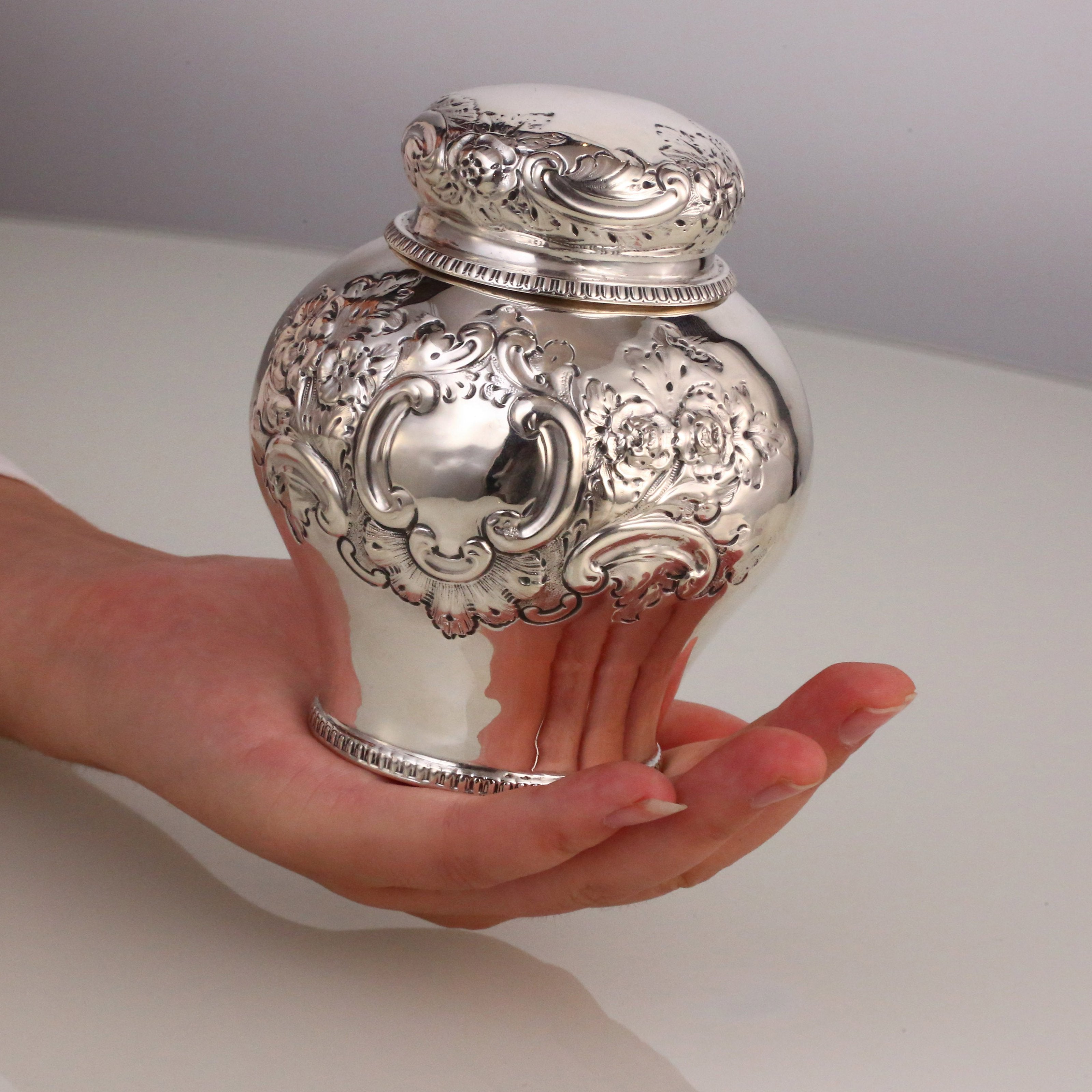 19th-century British sterling silver tea caddy