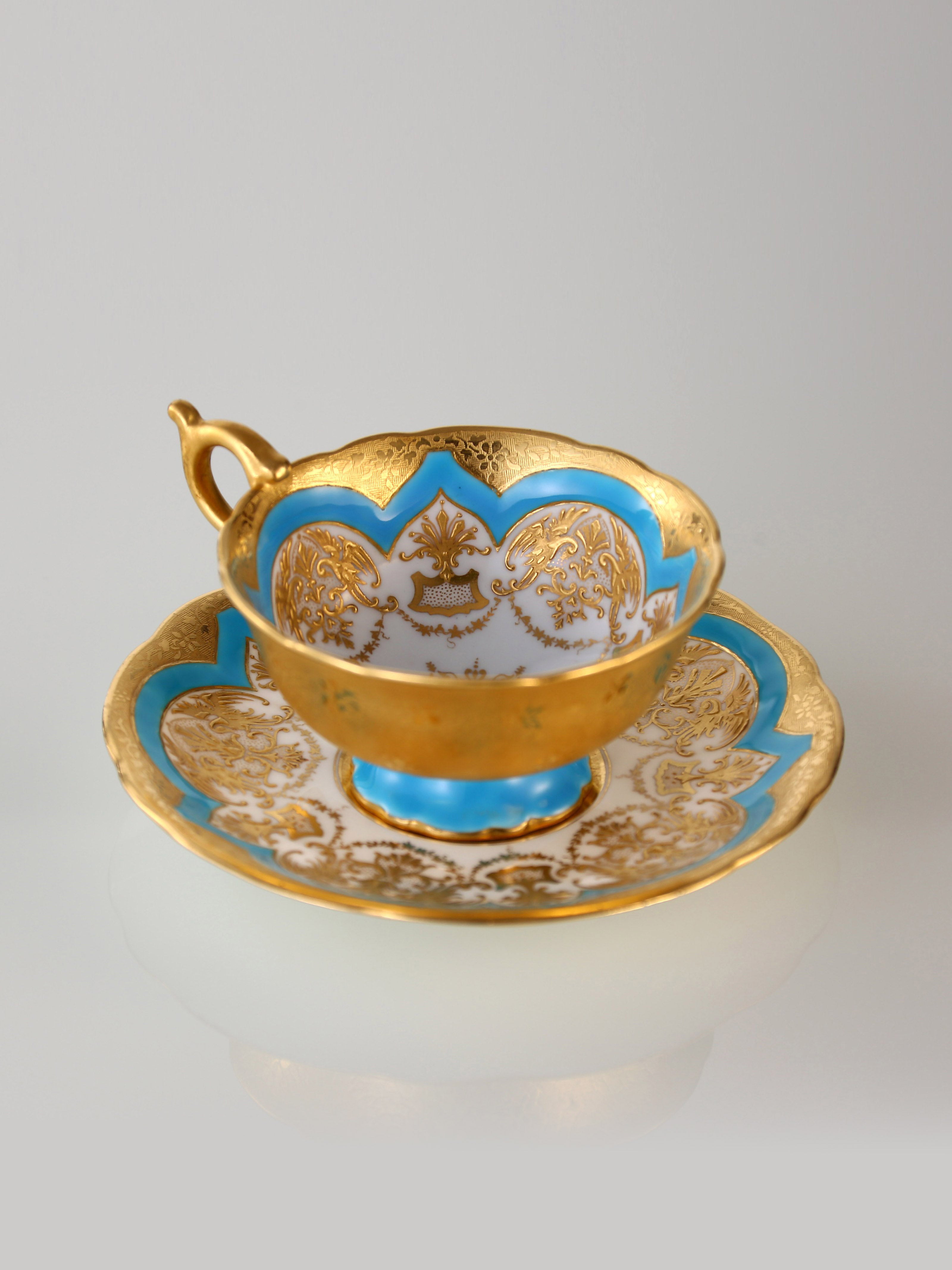 19th-century British antique blue gilt glass