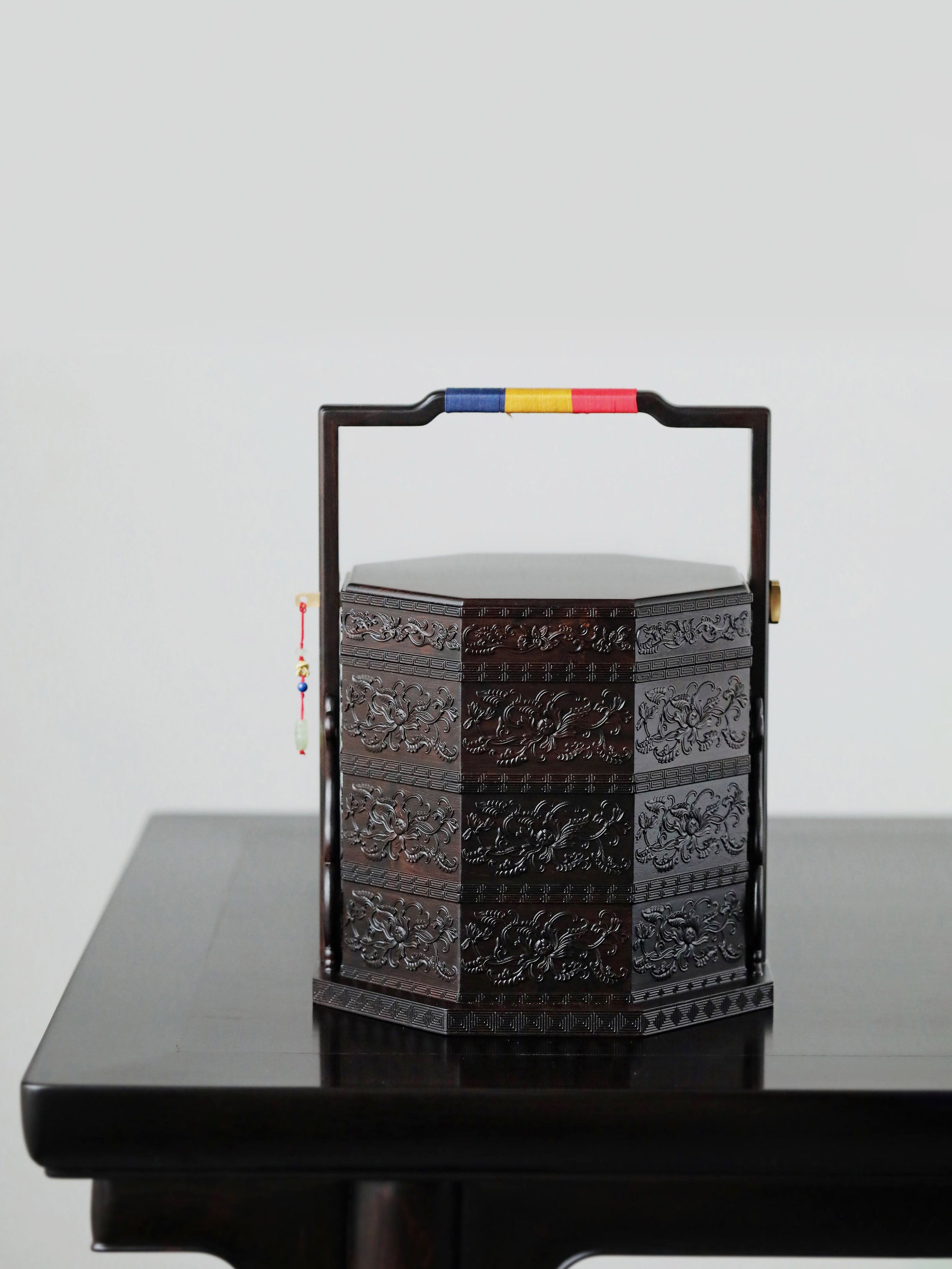 Purple sandalwood carved passionflower octagonal box