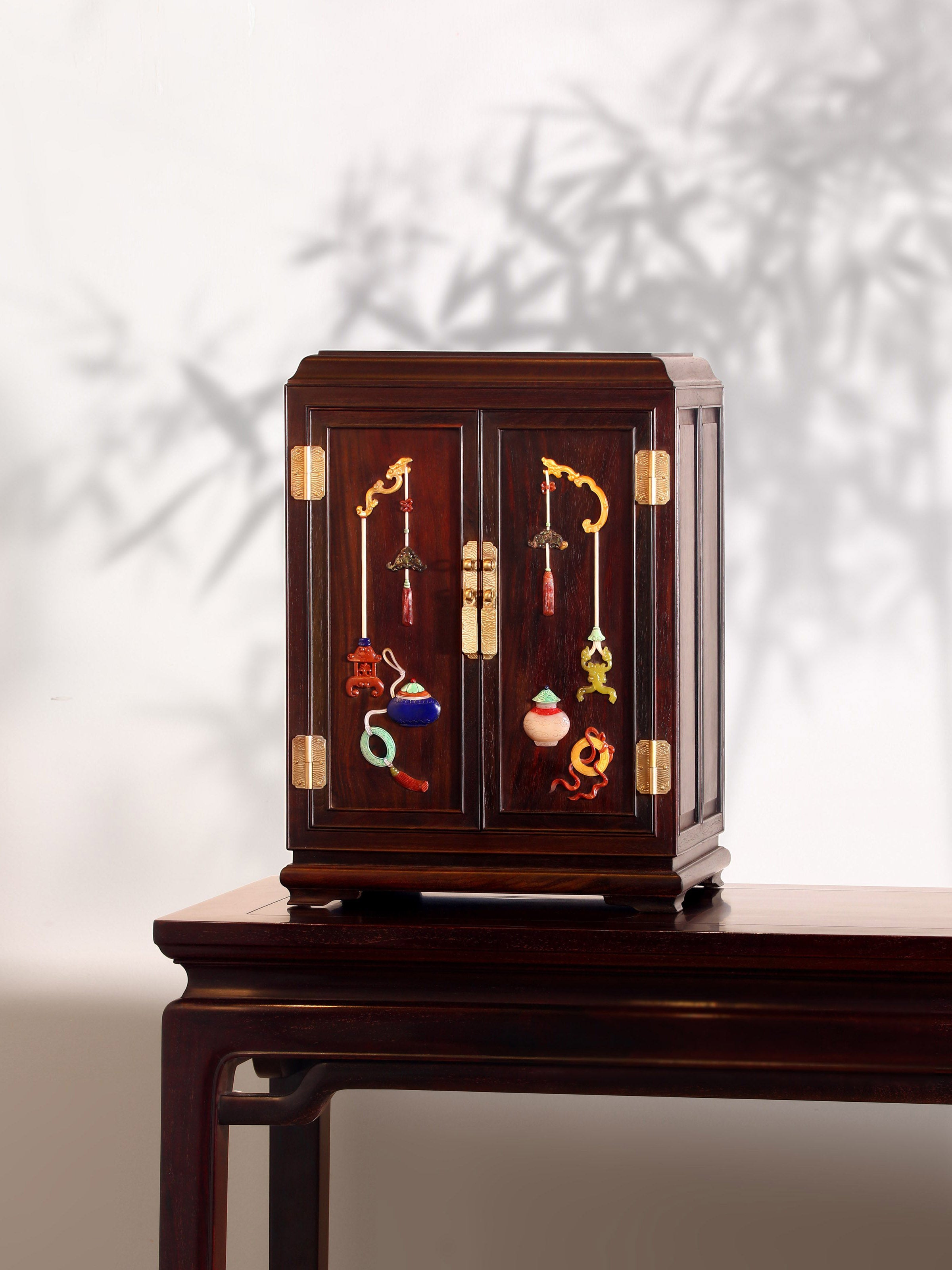 Rosewood Tea Cabinet with Inlaid Antique Designs