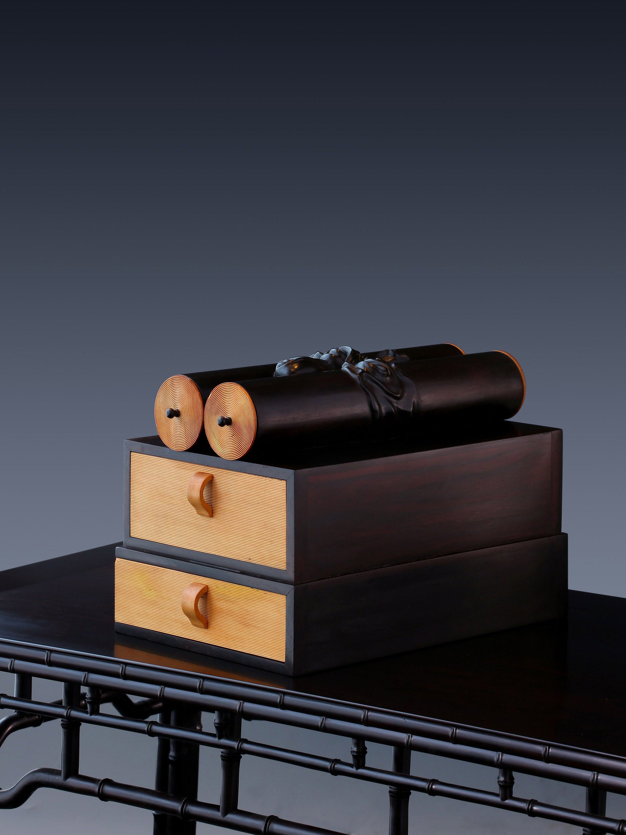 Daya Hall Rosewood Tea Box Inlaid with Boxwood Scroll