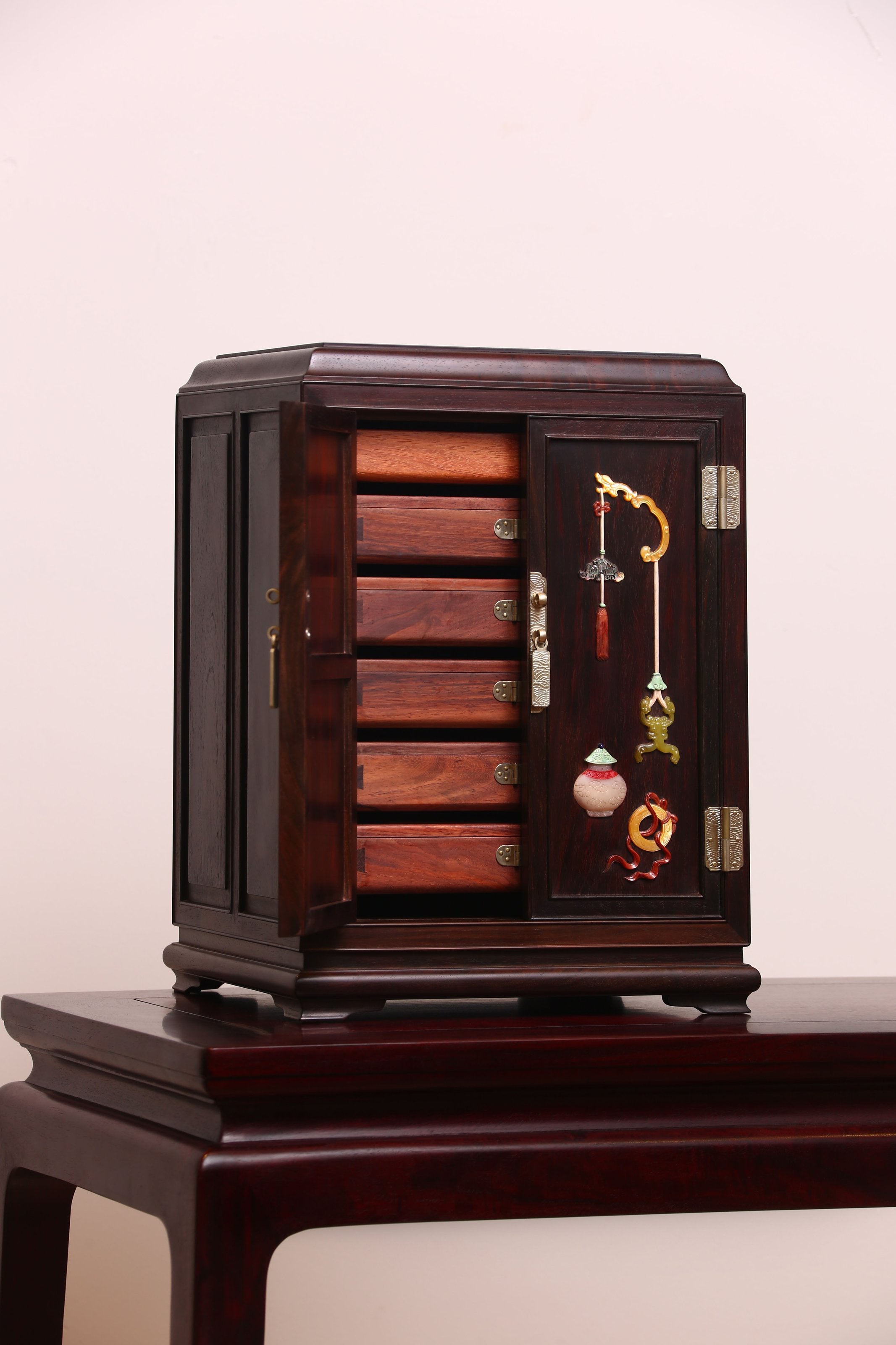 Rosewood Tea Cabinet with Inlaid Antique Designs