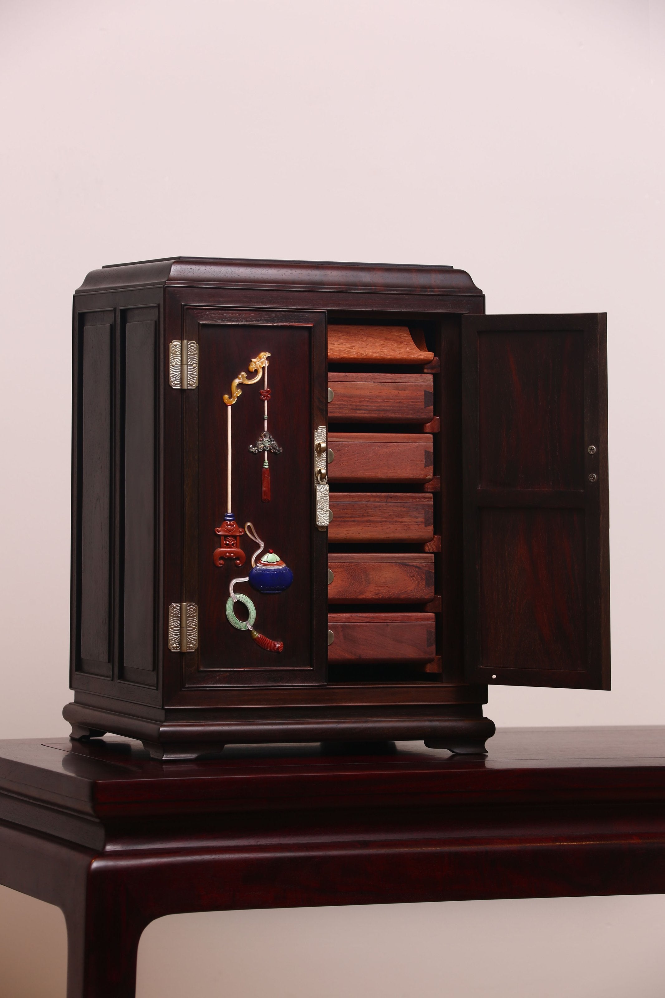 Rosewood Tea Cabinet with Inlaid Antique Designs