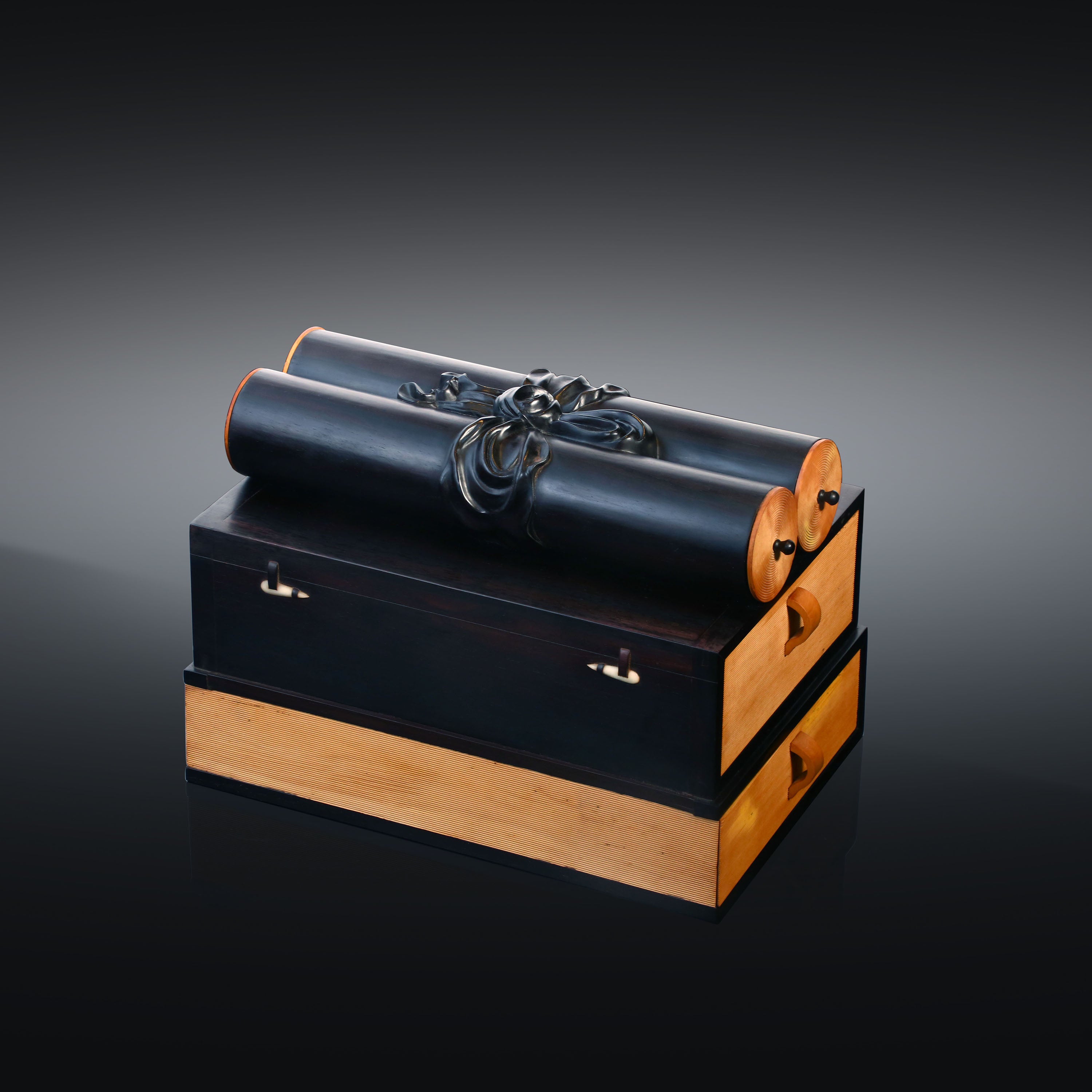 Daya Hall Rosewood Tea Box Inlaid with Boxwood Scroll