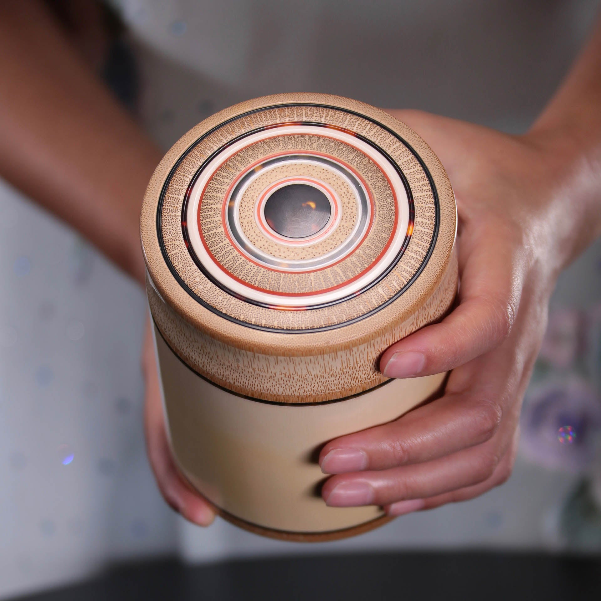 Mammoth ivory inlaid bamboo tea canister