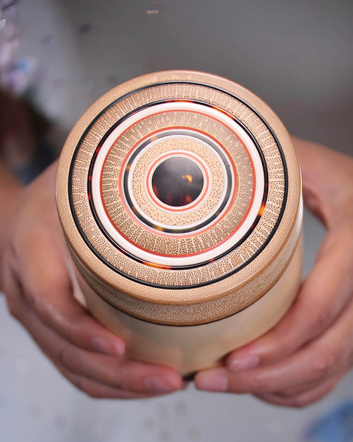 Mammoth ivory inlaid bamboo tea canister