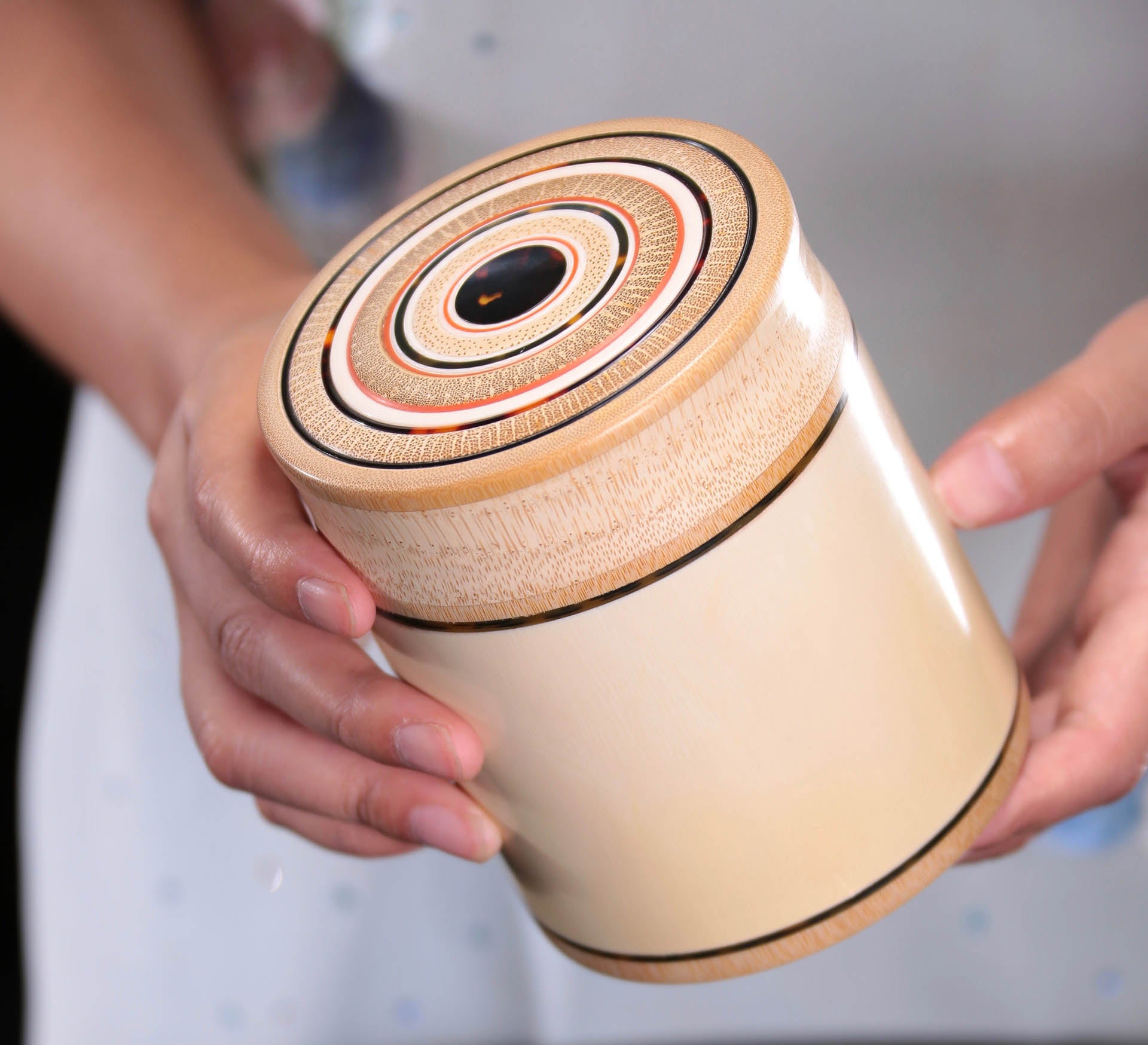 Mammoth ivory inlaid bamboo tea canister