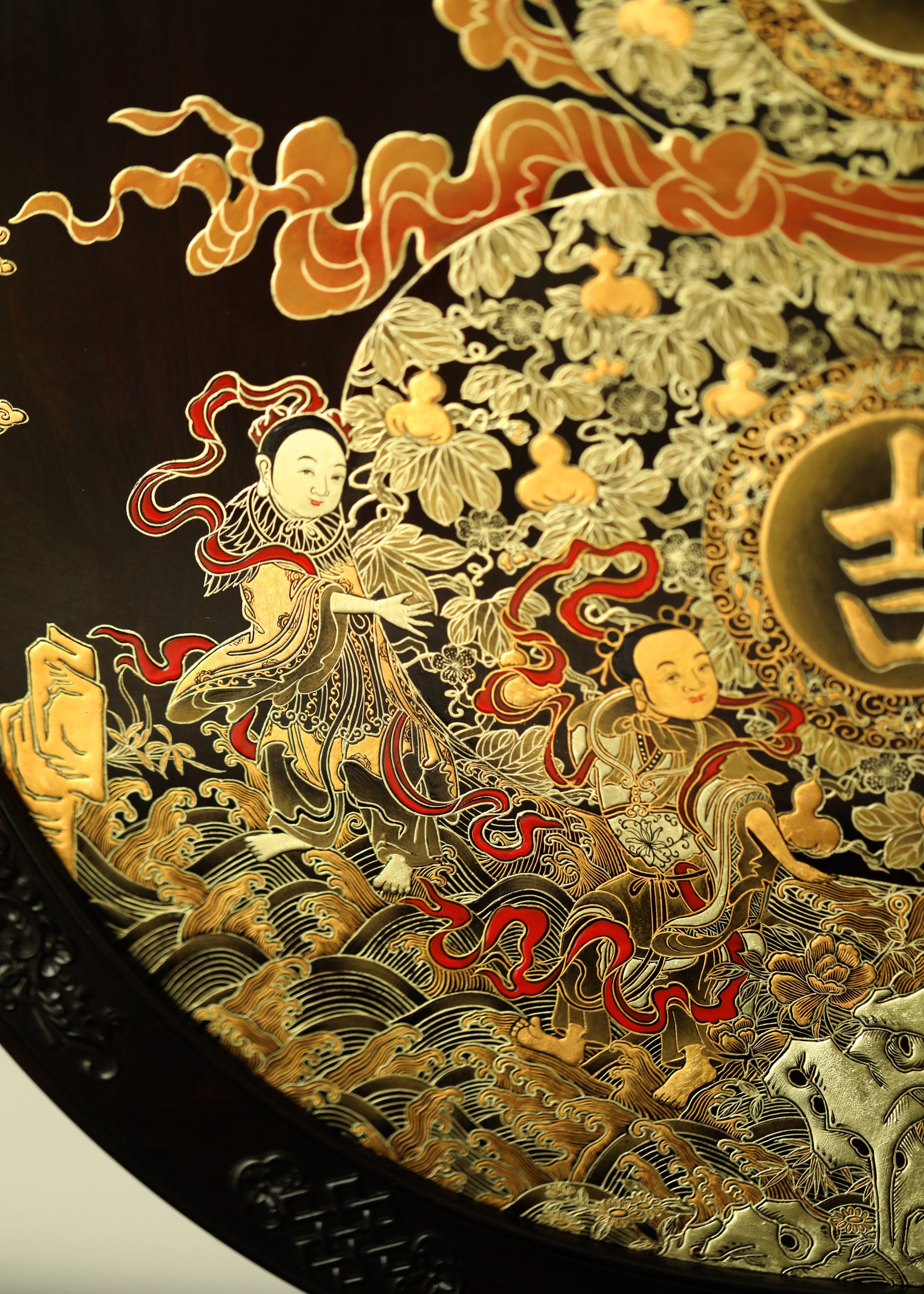 Purple sandalwood gilt auspicious vase flower hanging screen