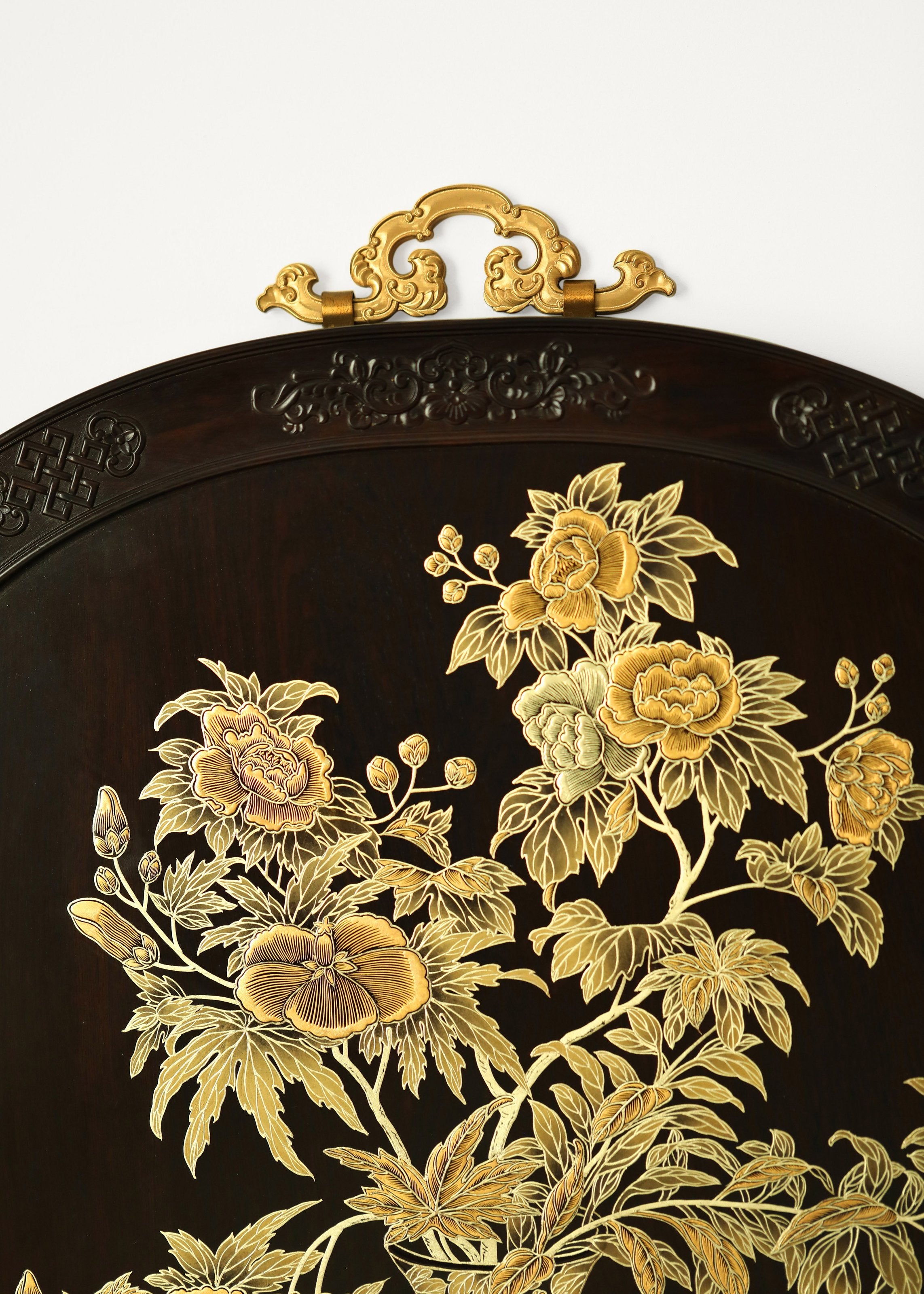 Purple sandalwood gilt auspicious vase flower hanging screen