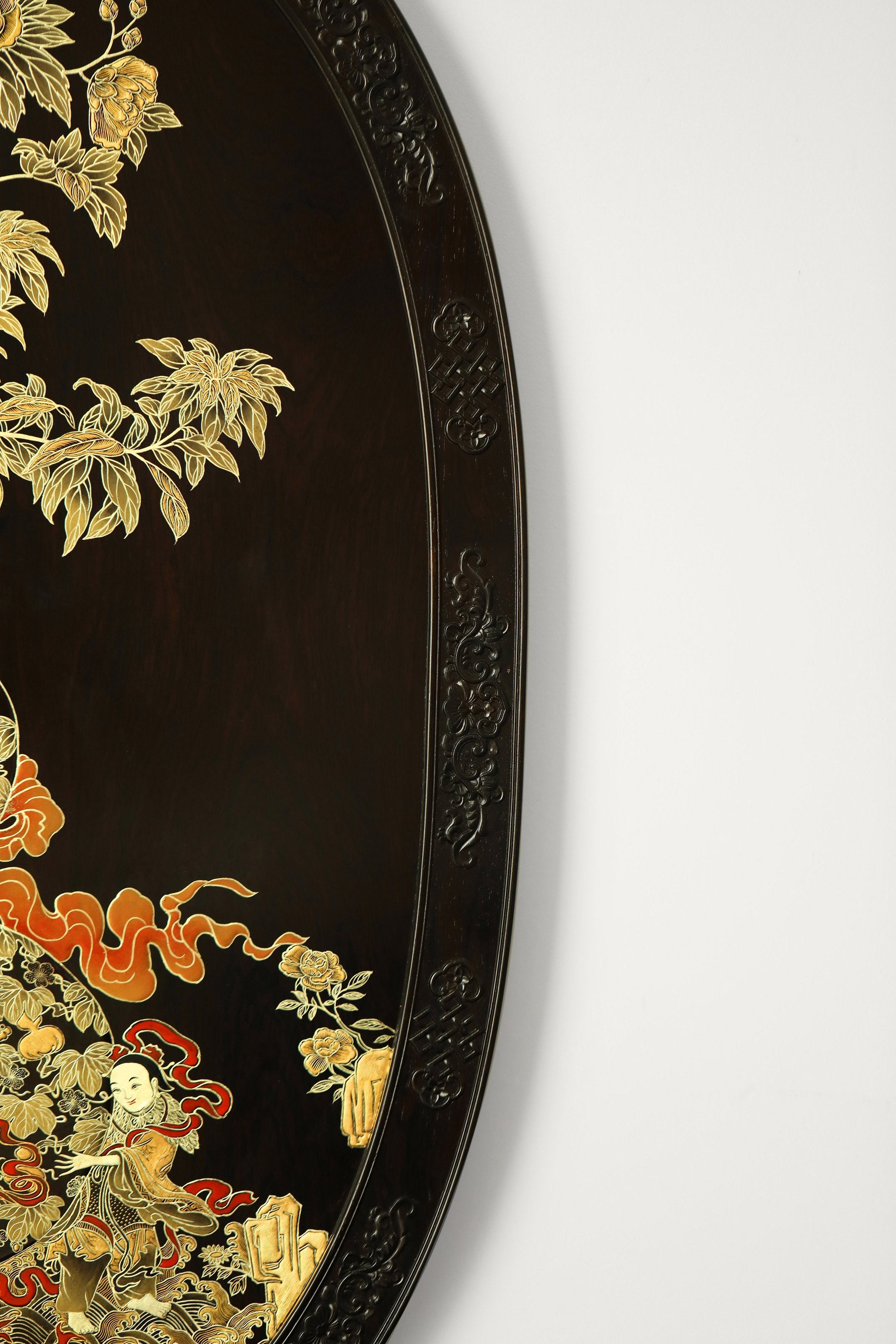 Purple sandalwood gilt auspicious vase flower hanging screen