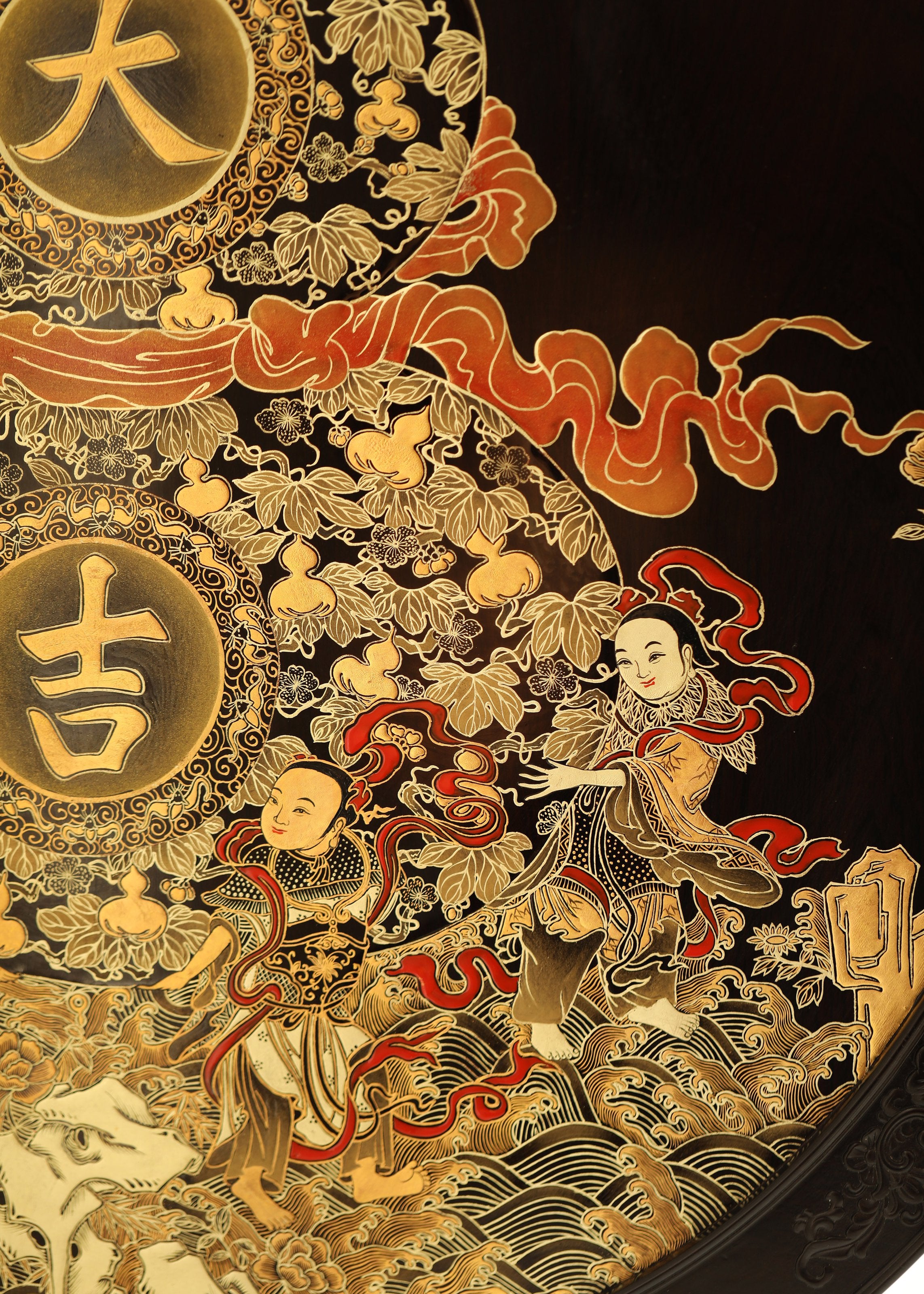 Purple sandalwood gilt auspicious vase flower hanging screen