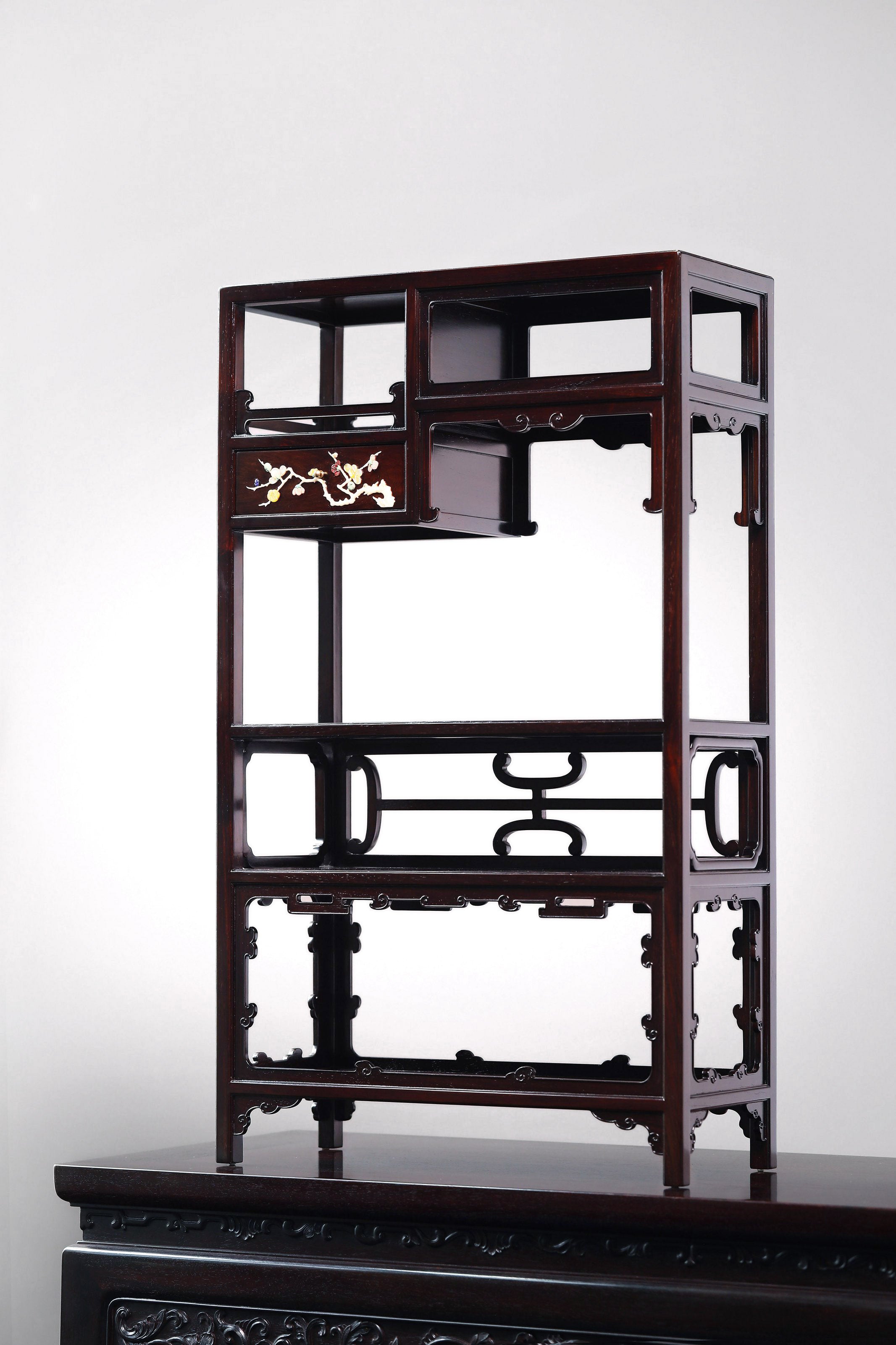 Rosewood inlaid table with multi-treasure cabinet