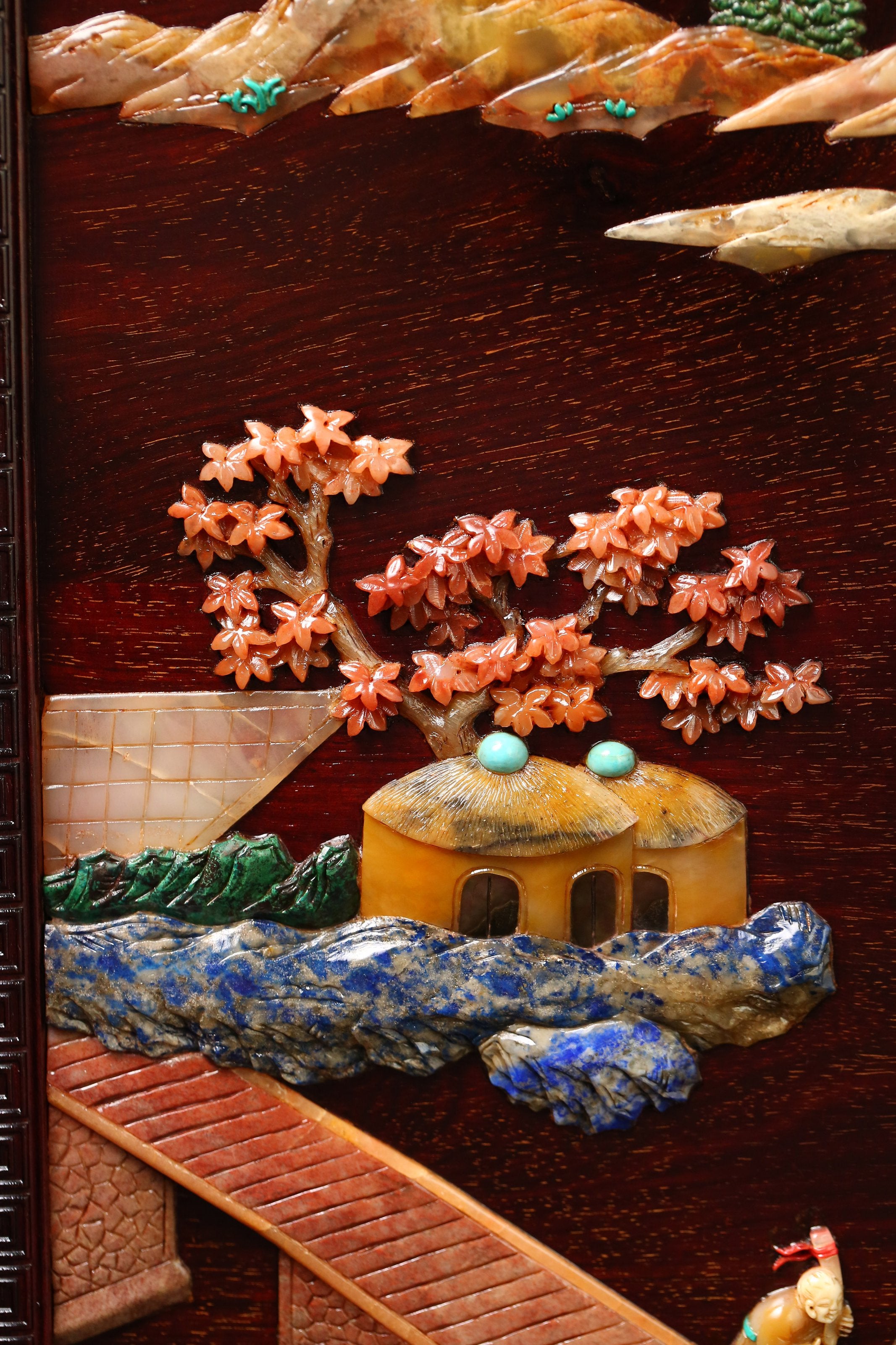 Rosewood Inlaid Scholar and Phoenix Pattern Screen