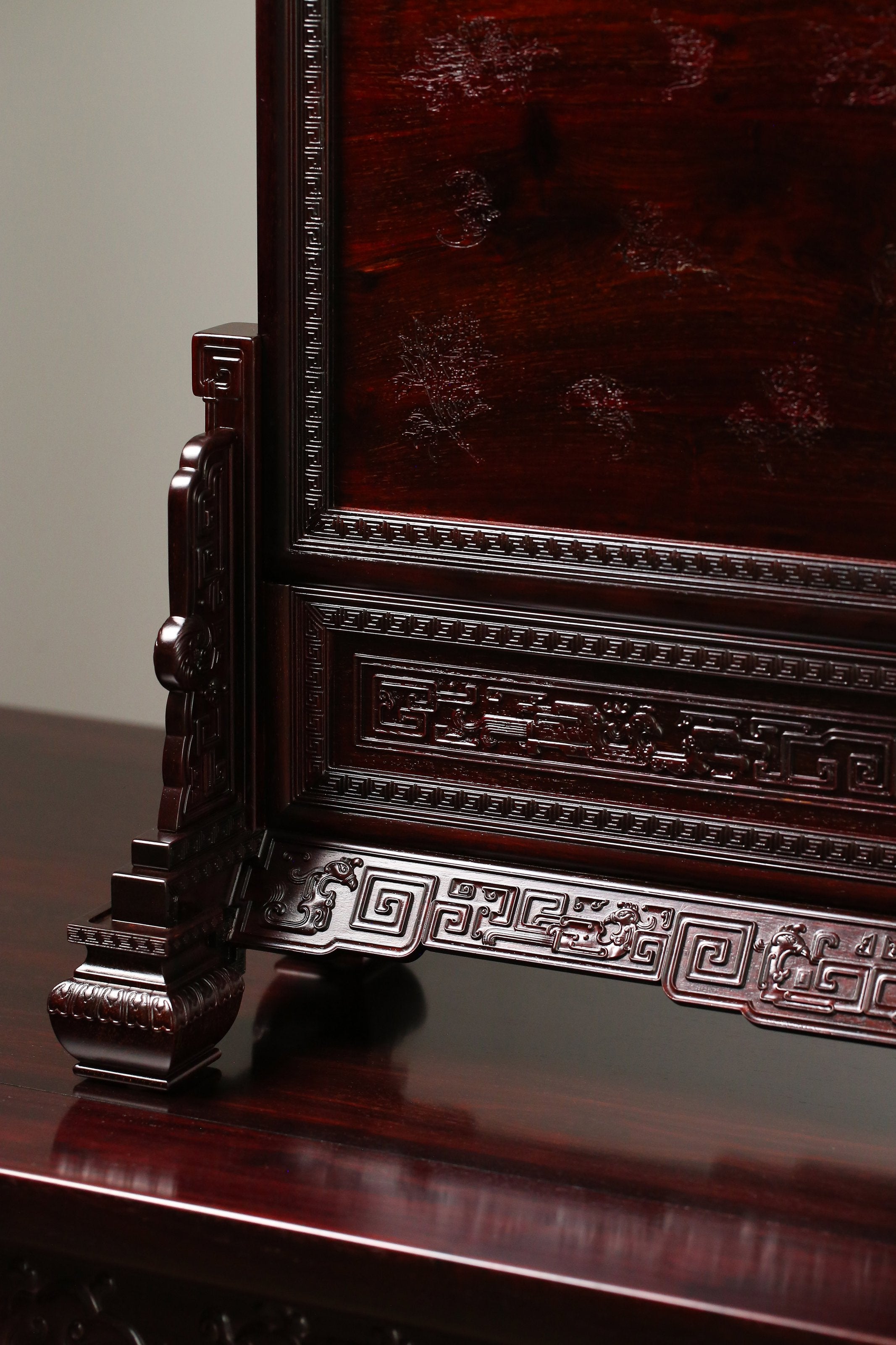 Rosewood Inlaid Scholar and Phoenix Pattern Screen