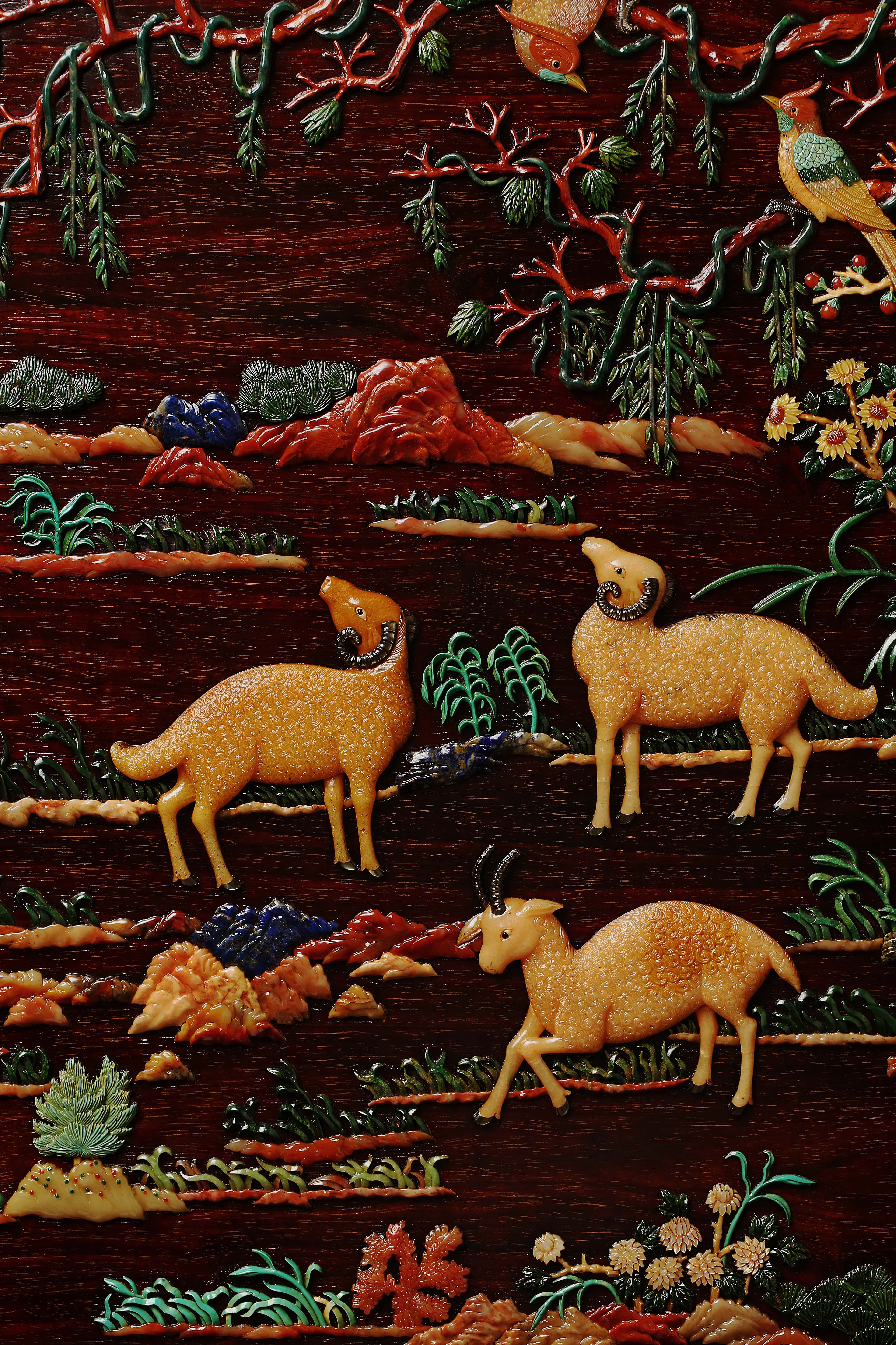 Extra Large Insert Screen with Hundred Birds Inlaid with Treasures