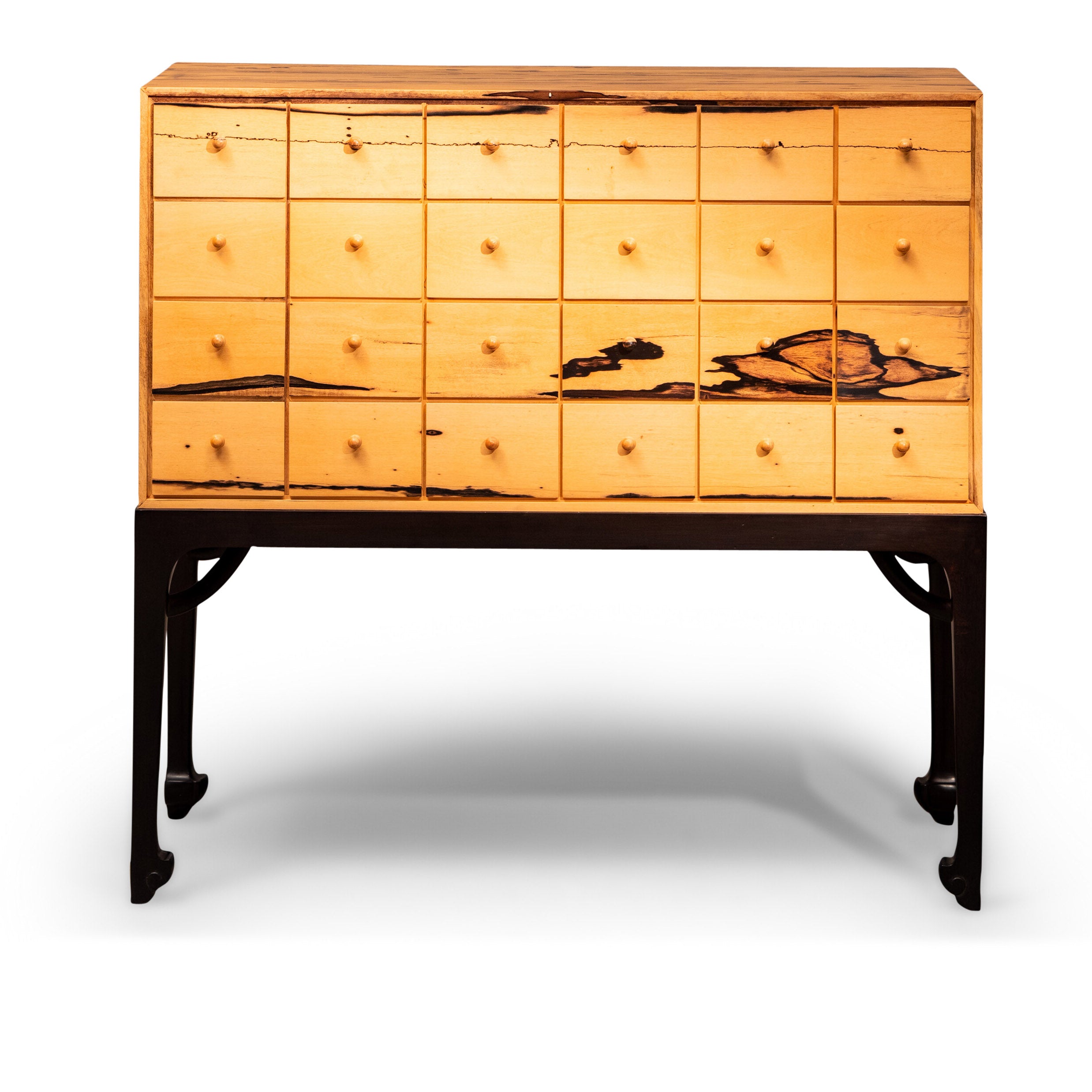 Black rosewood and black persimmon wood four-sided flat stretcher twenty-four drawer cabinet