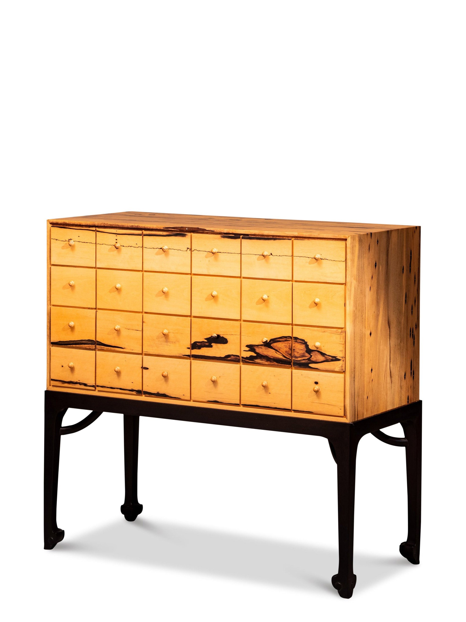 Black rosewood and black persimmon wood four-sided flat stretcher twenty-four drawer cabinet