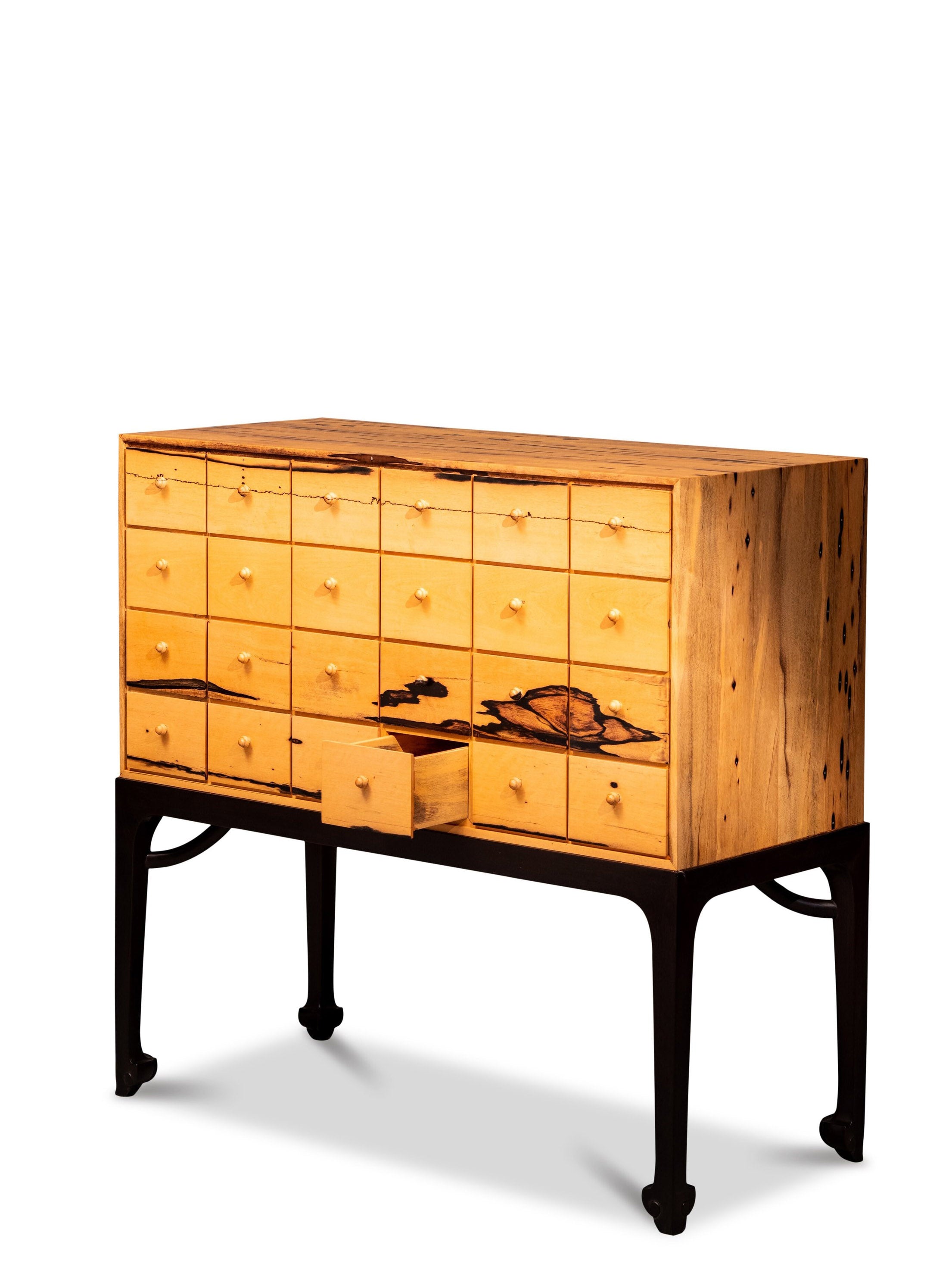 Black rosewood and black persimmon wood four-sided flat stretcher twenty-four drawer cabinet