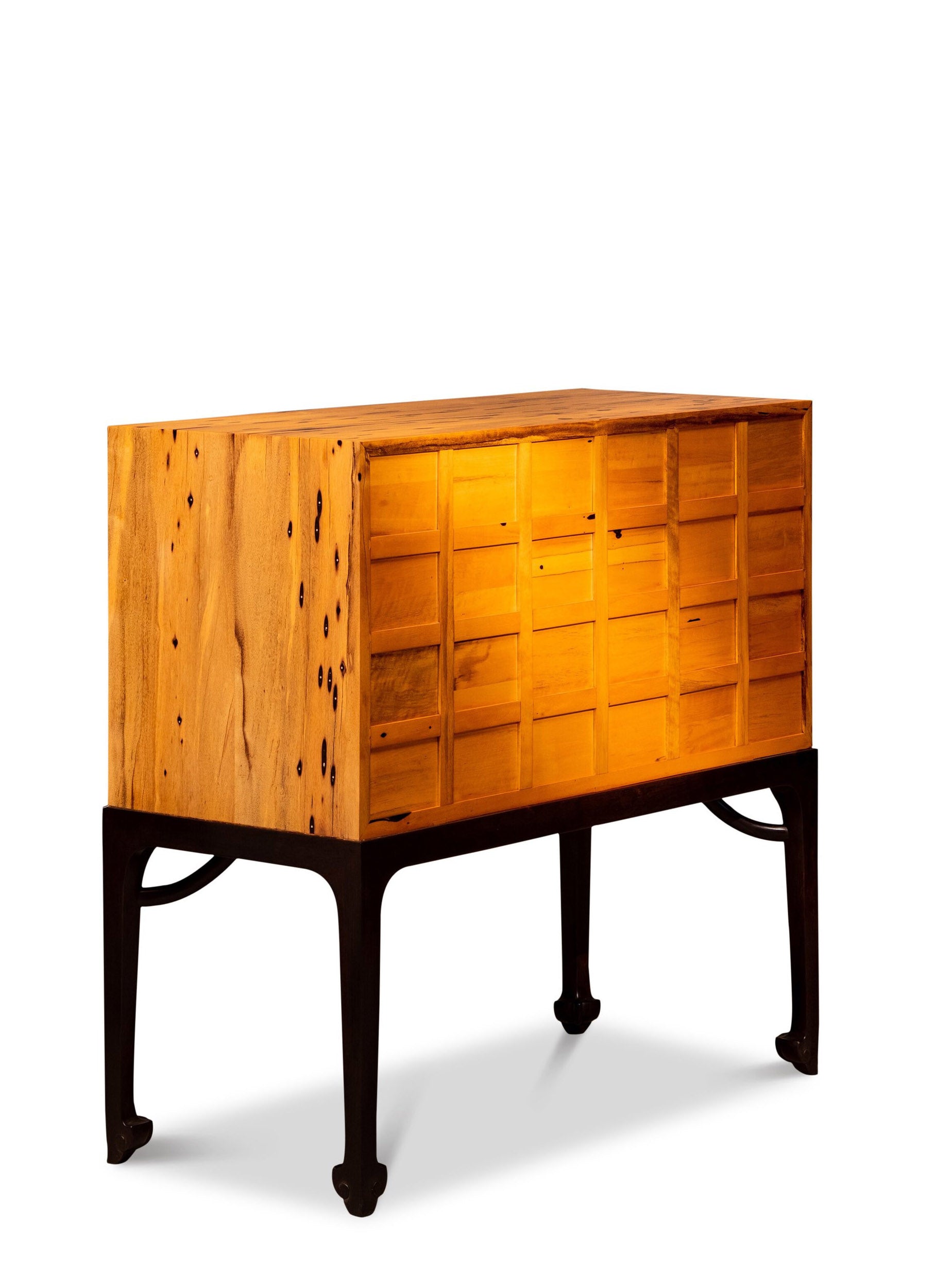 Black rosewood and black persimmon wood four-sided flat stretcher twenty-four drawer cabinet