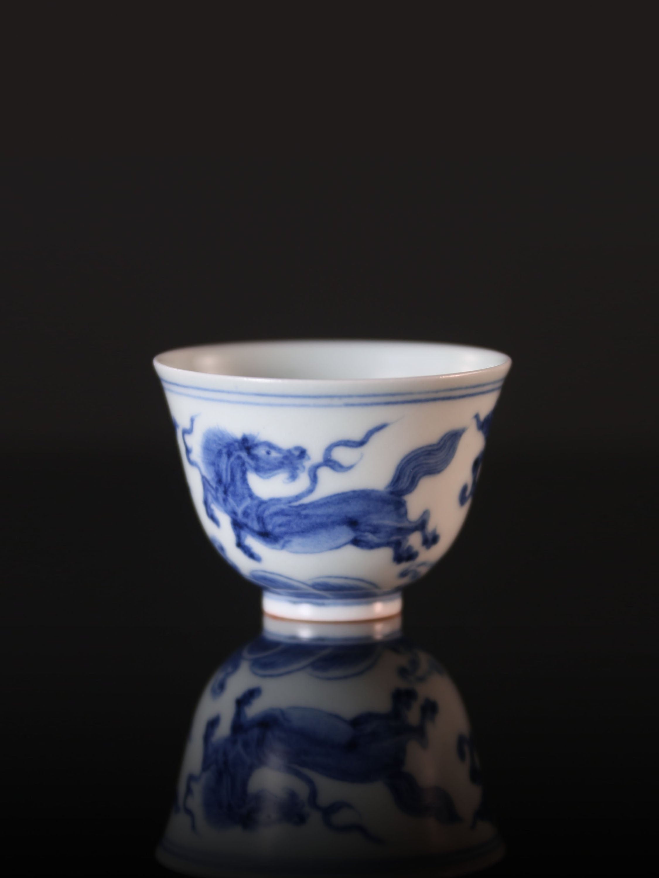 Galloping Horse Blue and White Porcelain Cup