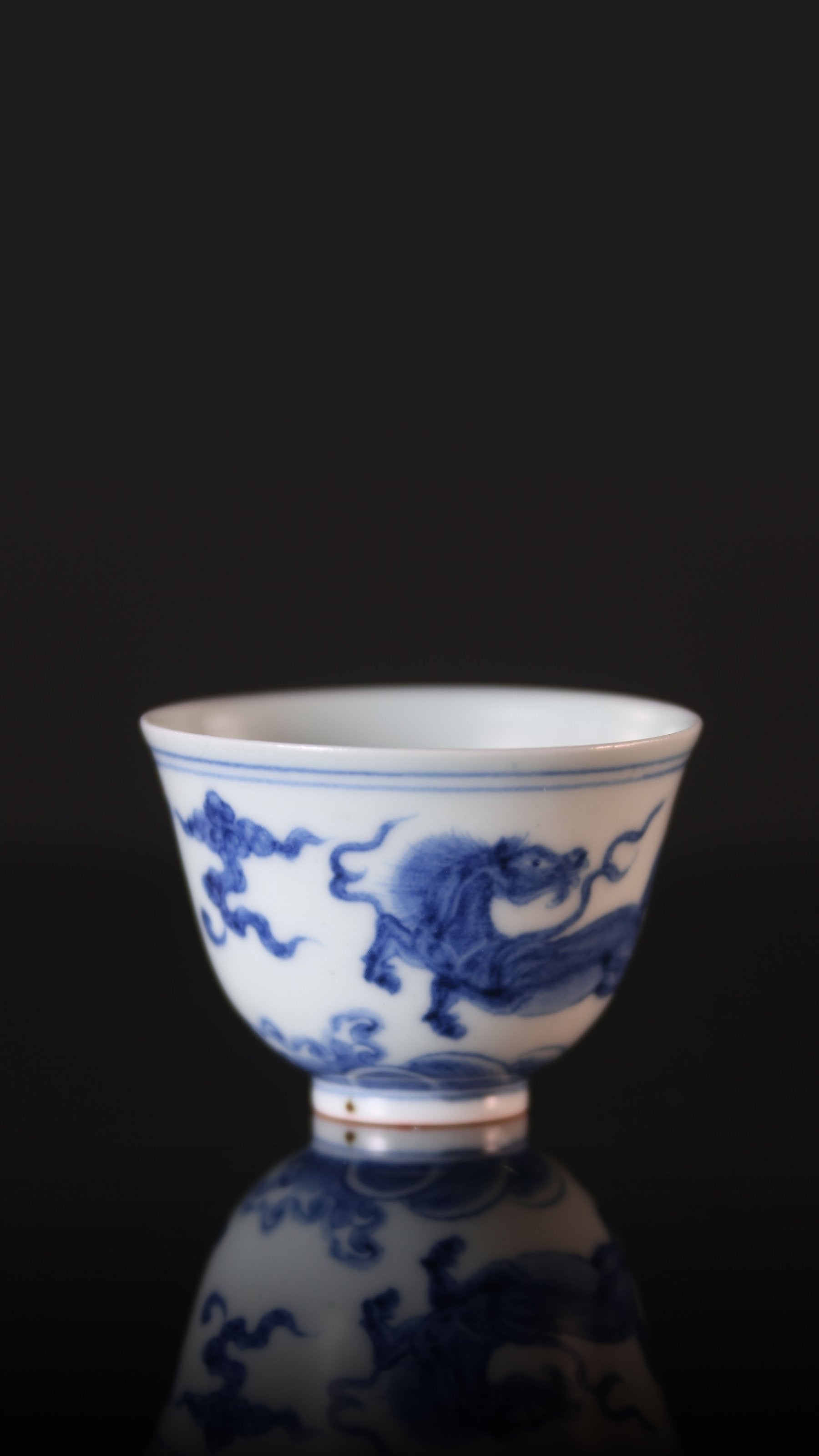 Galloping Horse Blue and White Porcelain Cup