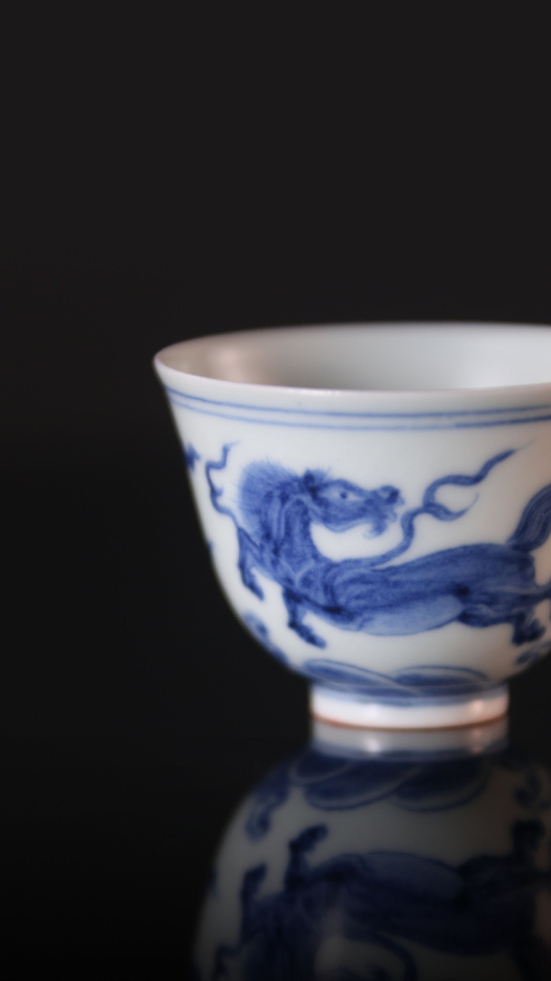 Galloping Horse Blue and White Porcelain Cup