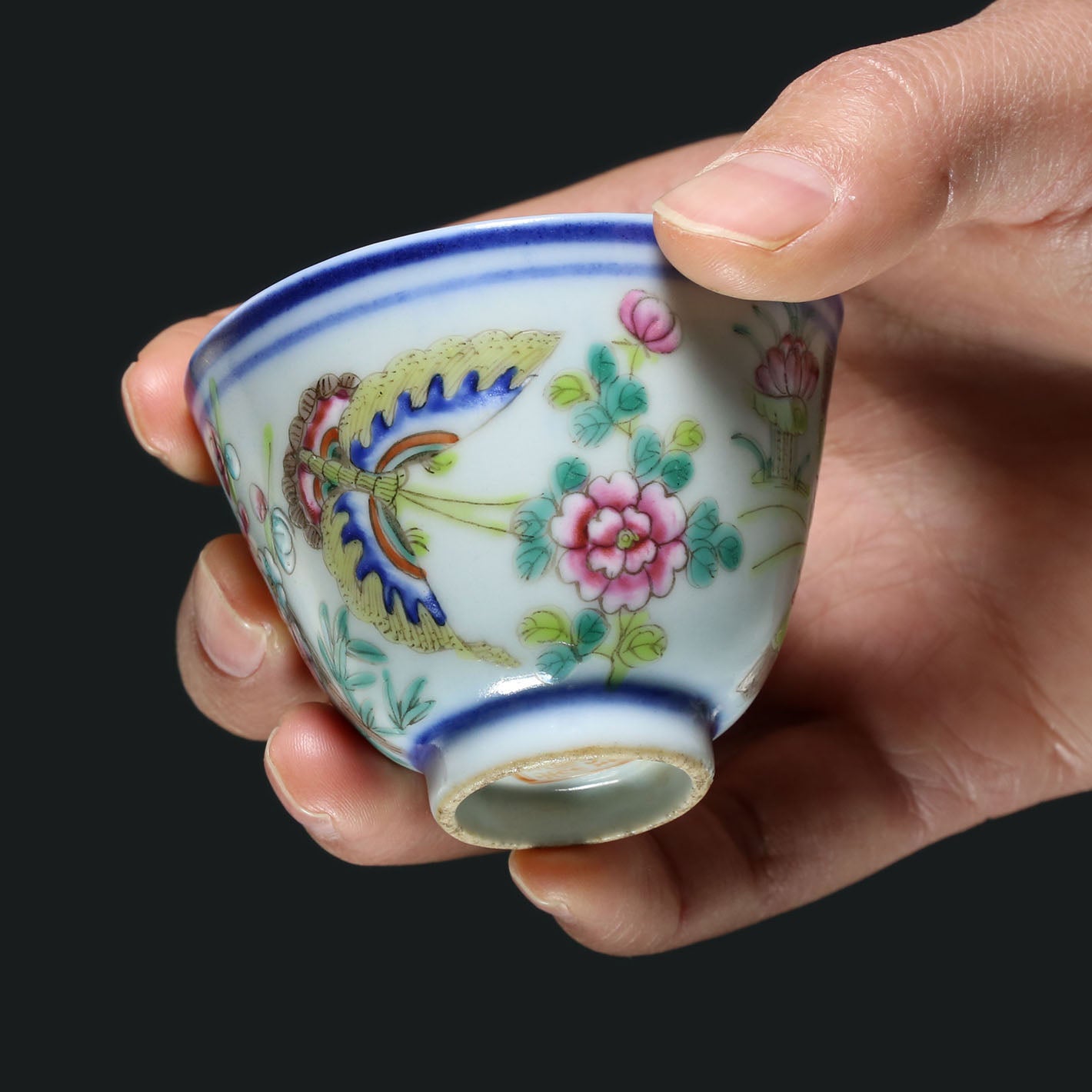 Double Flying Together / Blessed with Longevity and Happiness / Peach Blossoms in Full Bloom Doucai Cup