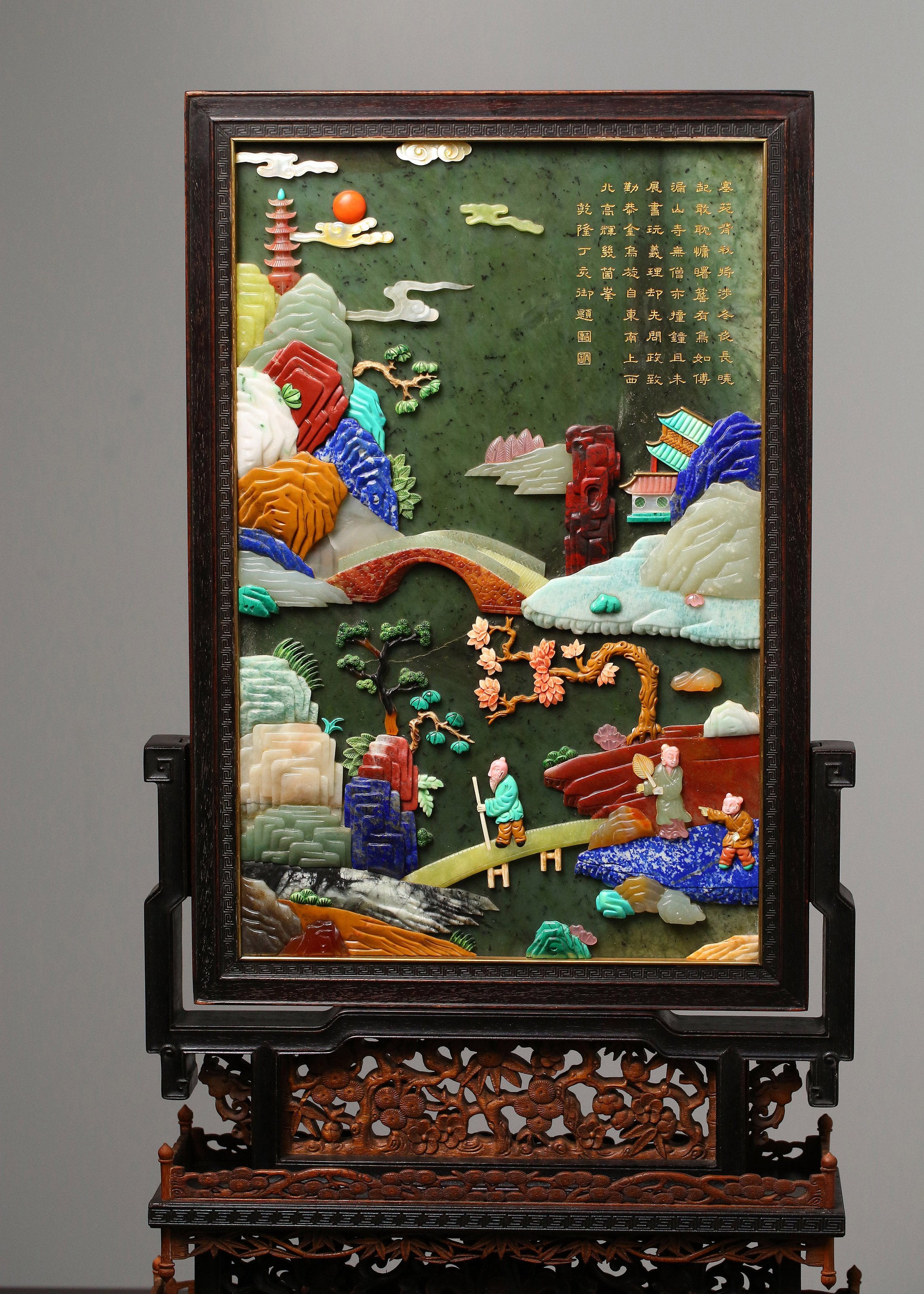 Jade Inlaid Gemstone Antique Gilded Screen