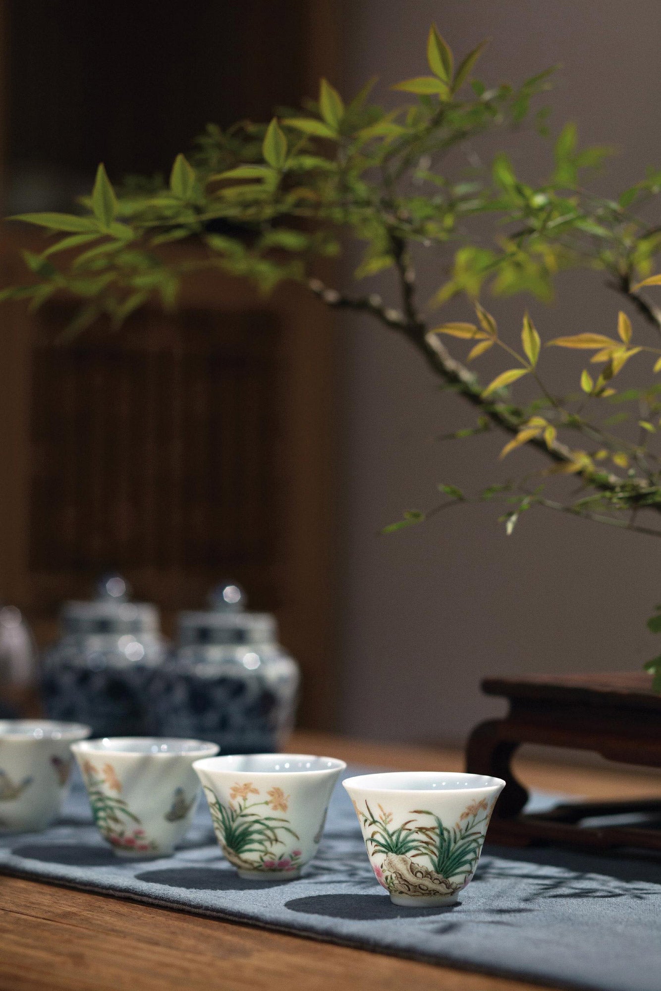 Blue and white tea warehouse