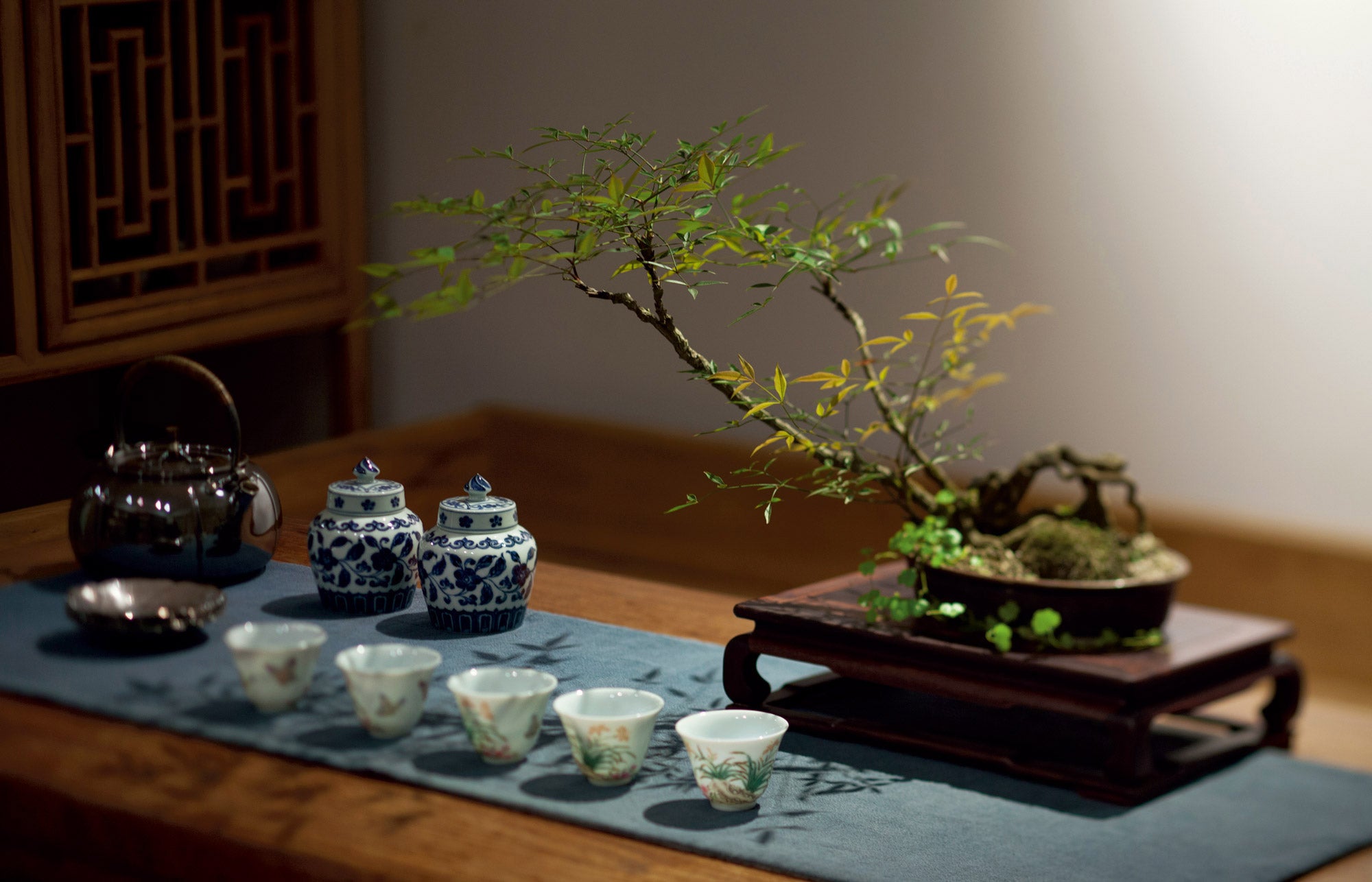 Blue and white tea warehouse