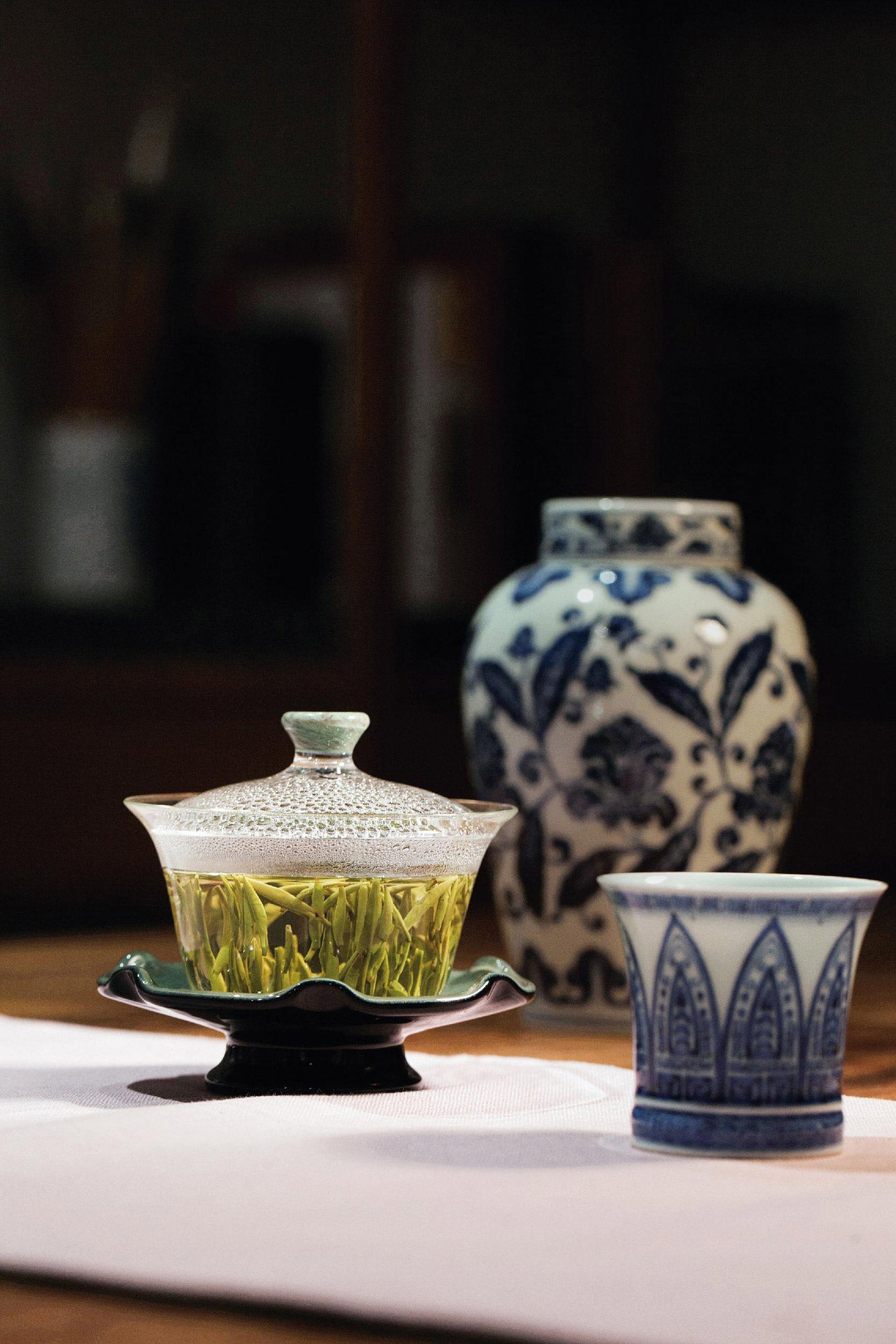 Blue and white tea warehouse