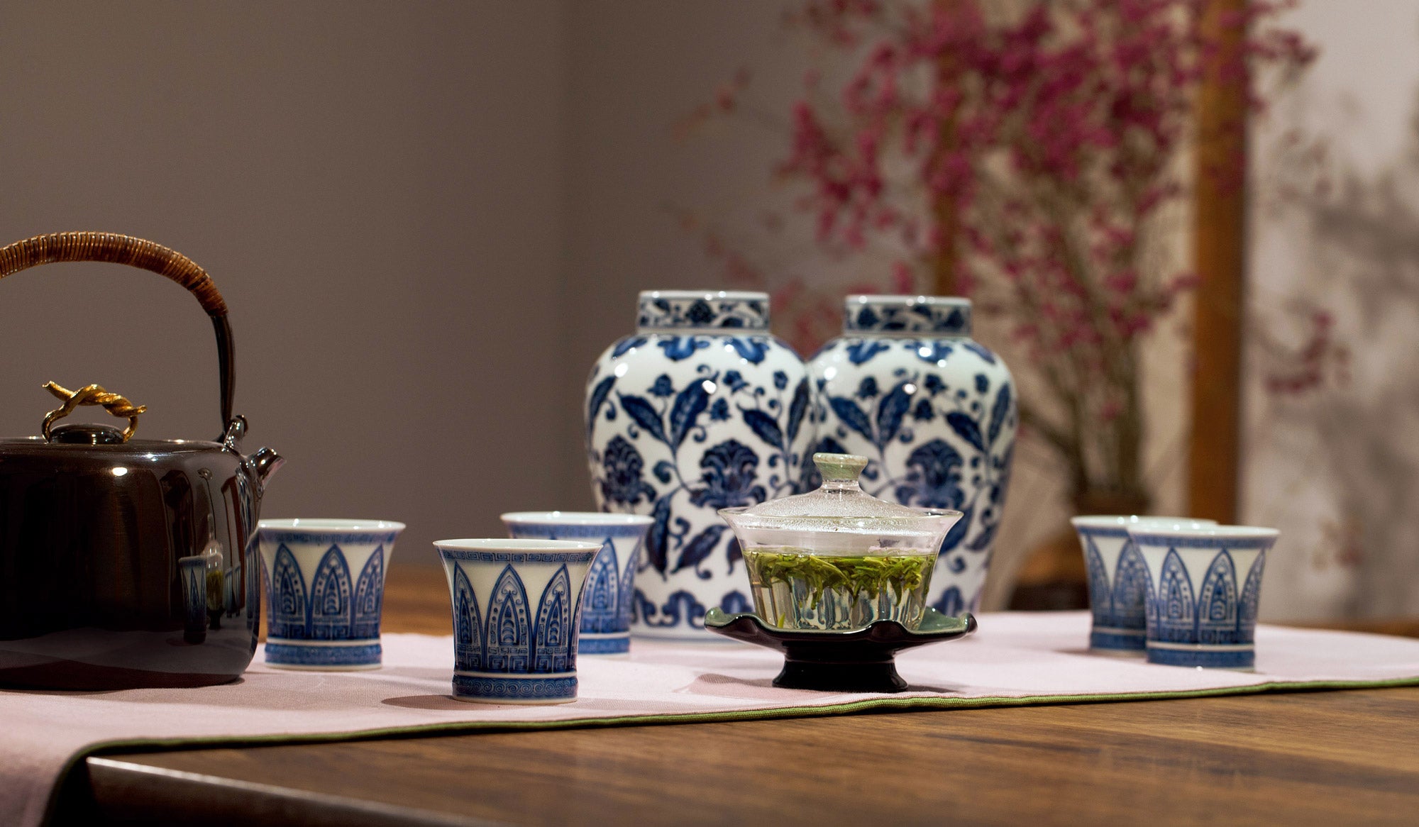 Blue and white tea warehouse