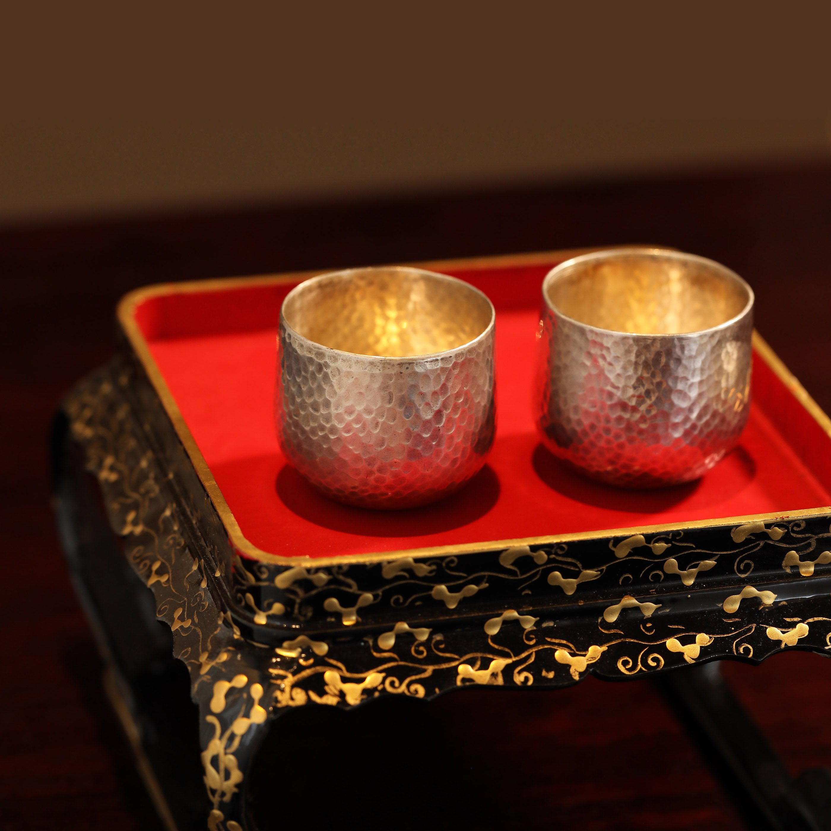 Hammered antique sterling silver teacups | wine glasses (pair)