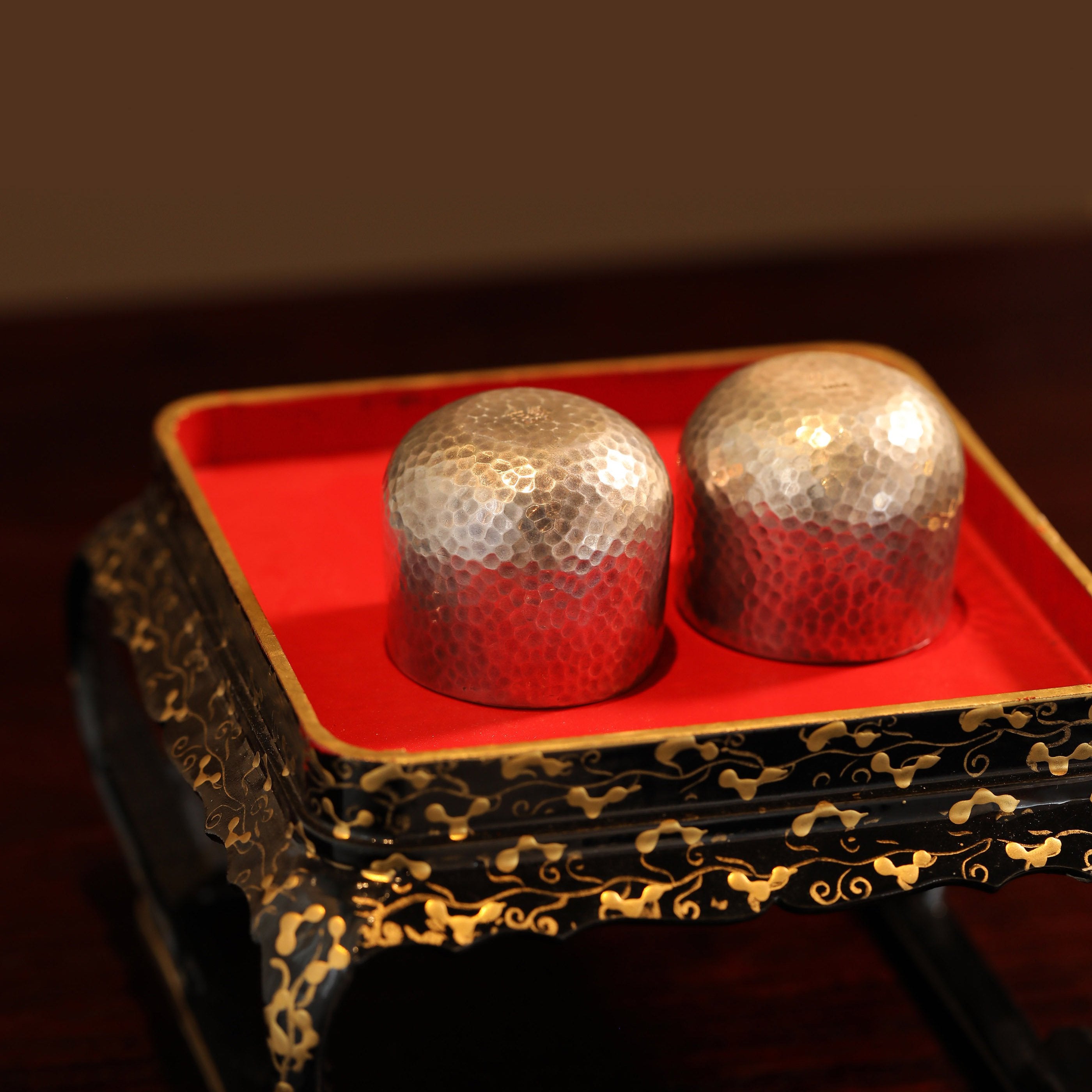 Hammered antique sterling silver teacups | wine glasses (pair)