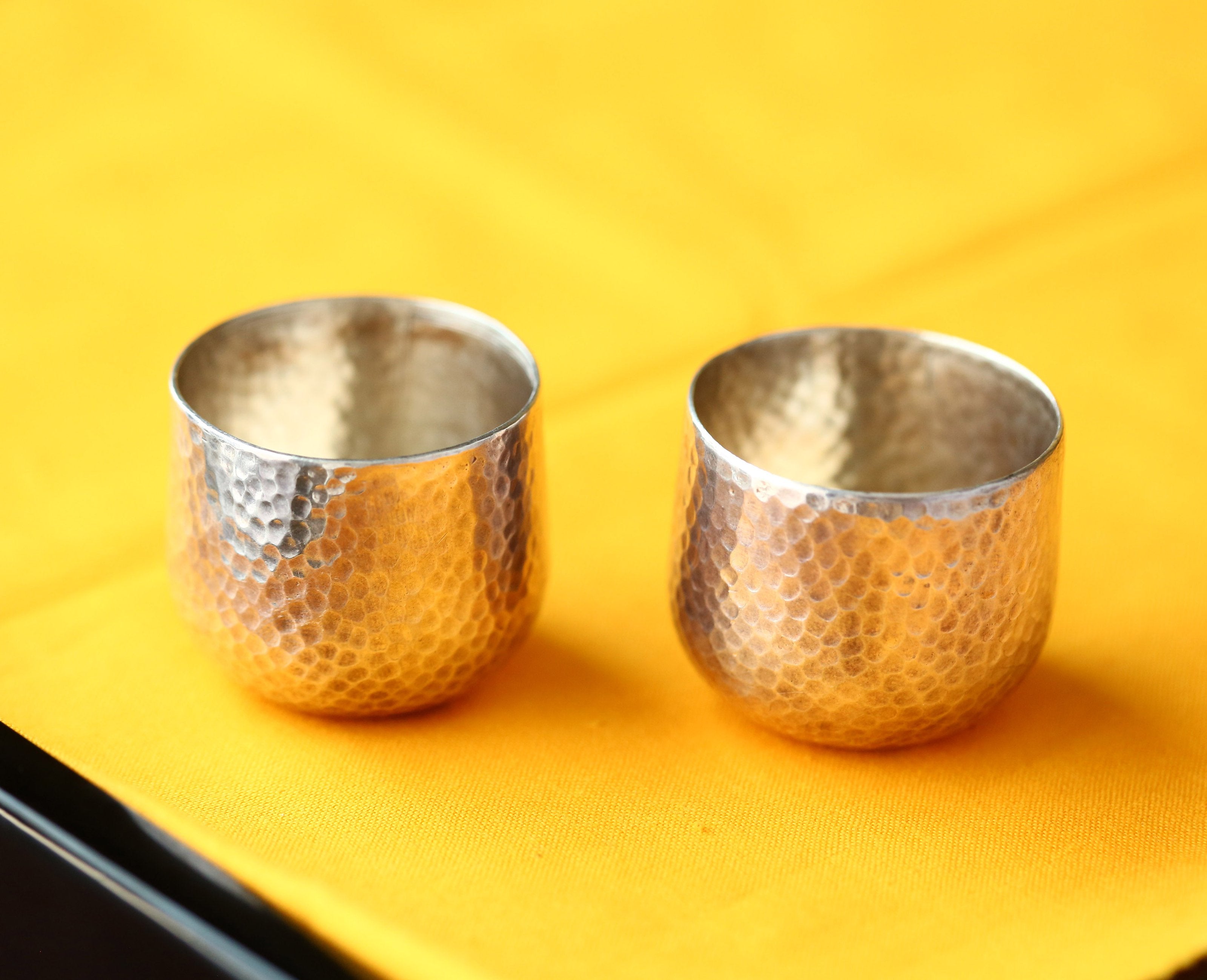 Hammered antique sterling silver teacups | wine glasses (pair)