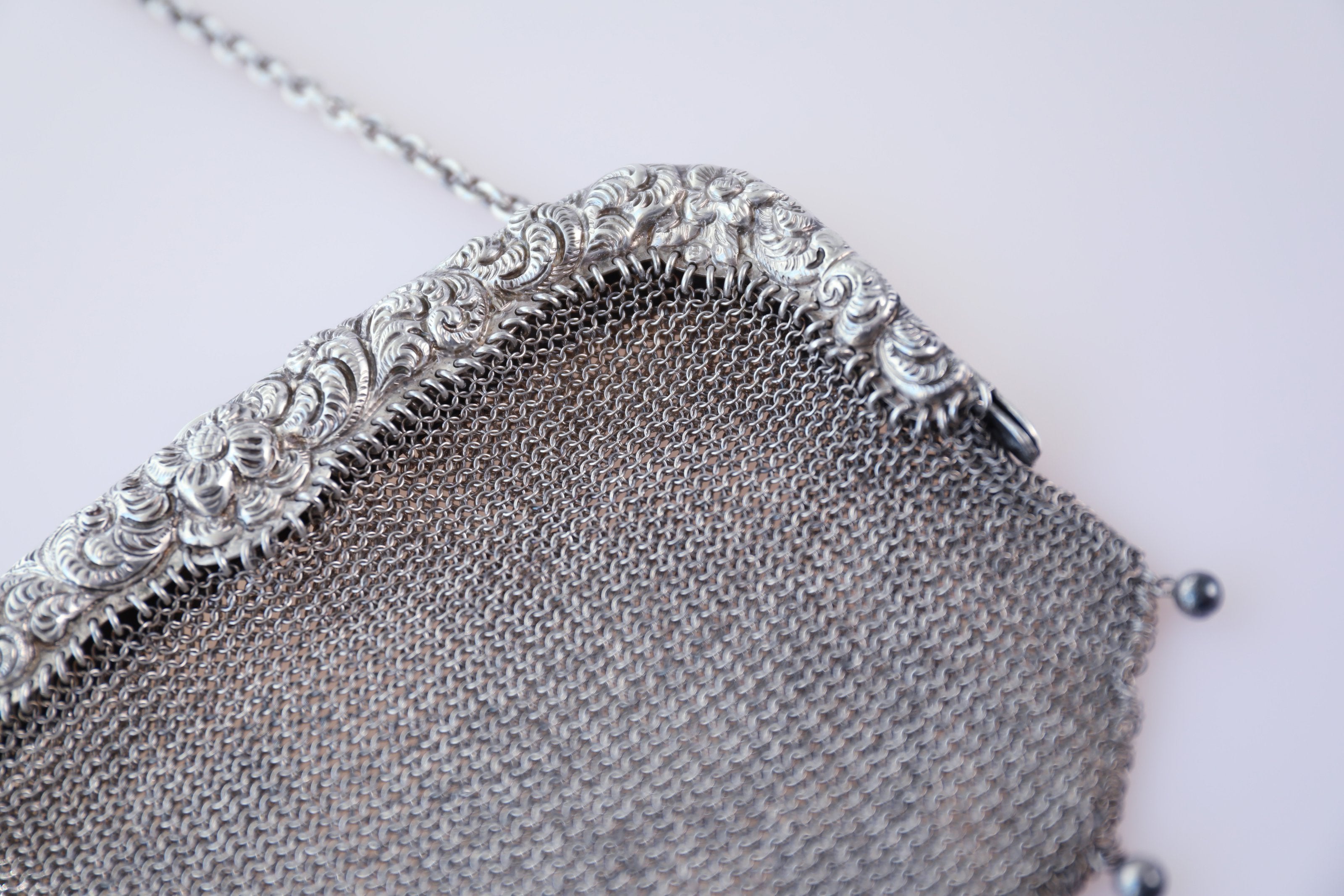 European antique sterling silver woven embossed handbag