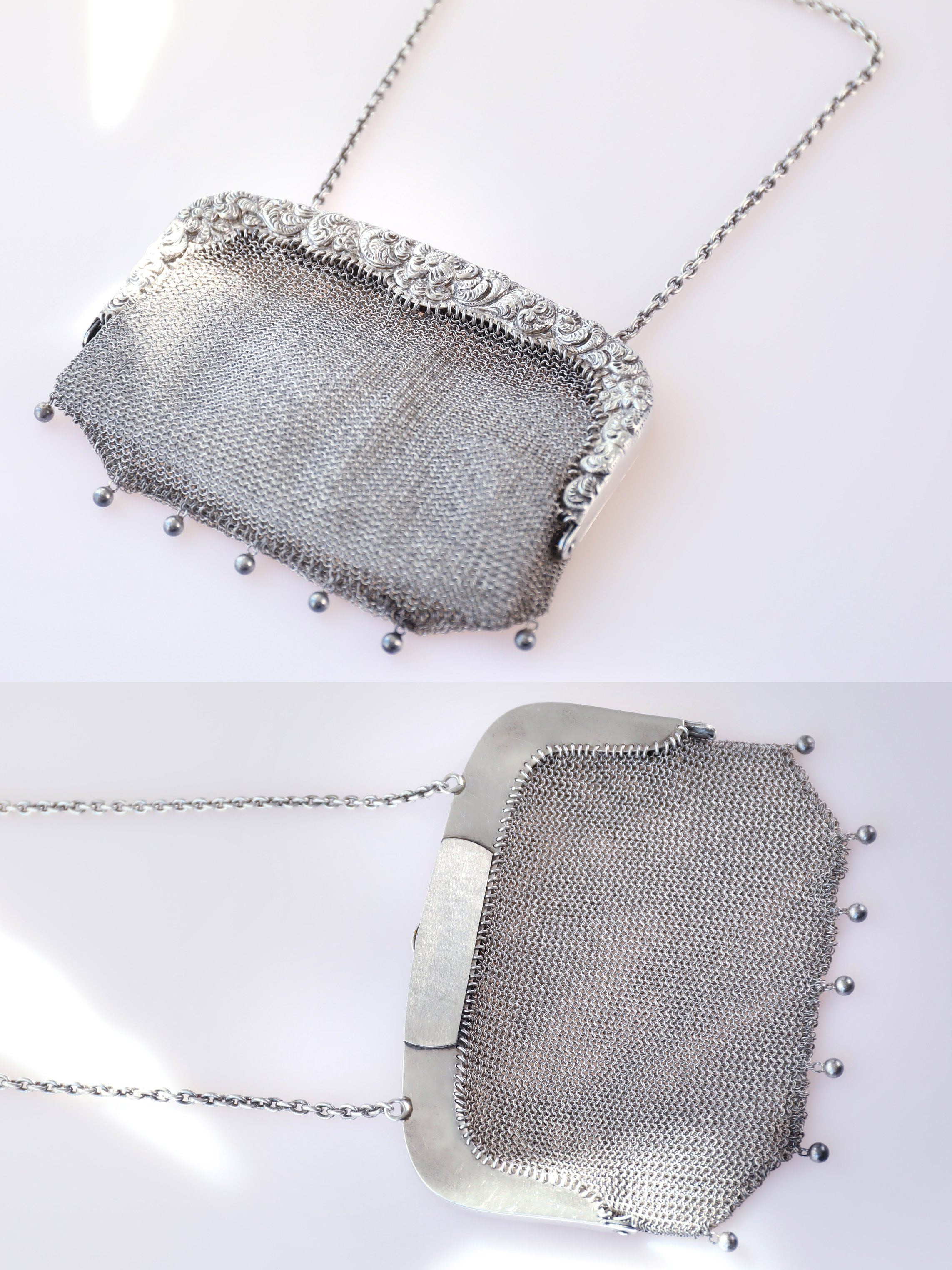 European antique sterling silver woven embossed handbag