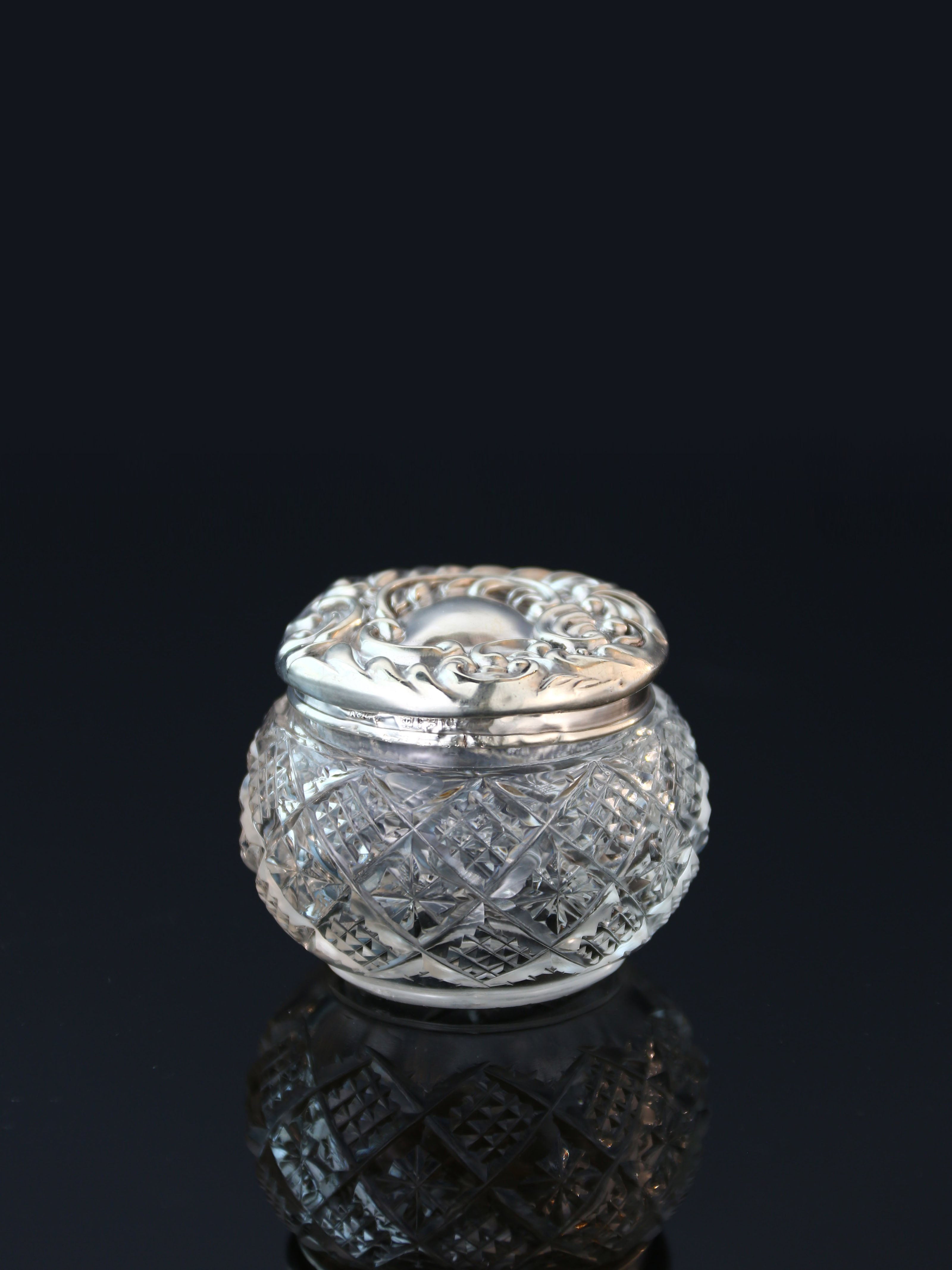 1902 Sterling Silver Lid Crystal Tea Canister