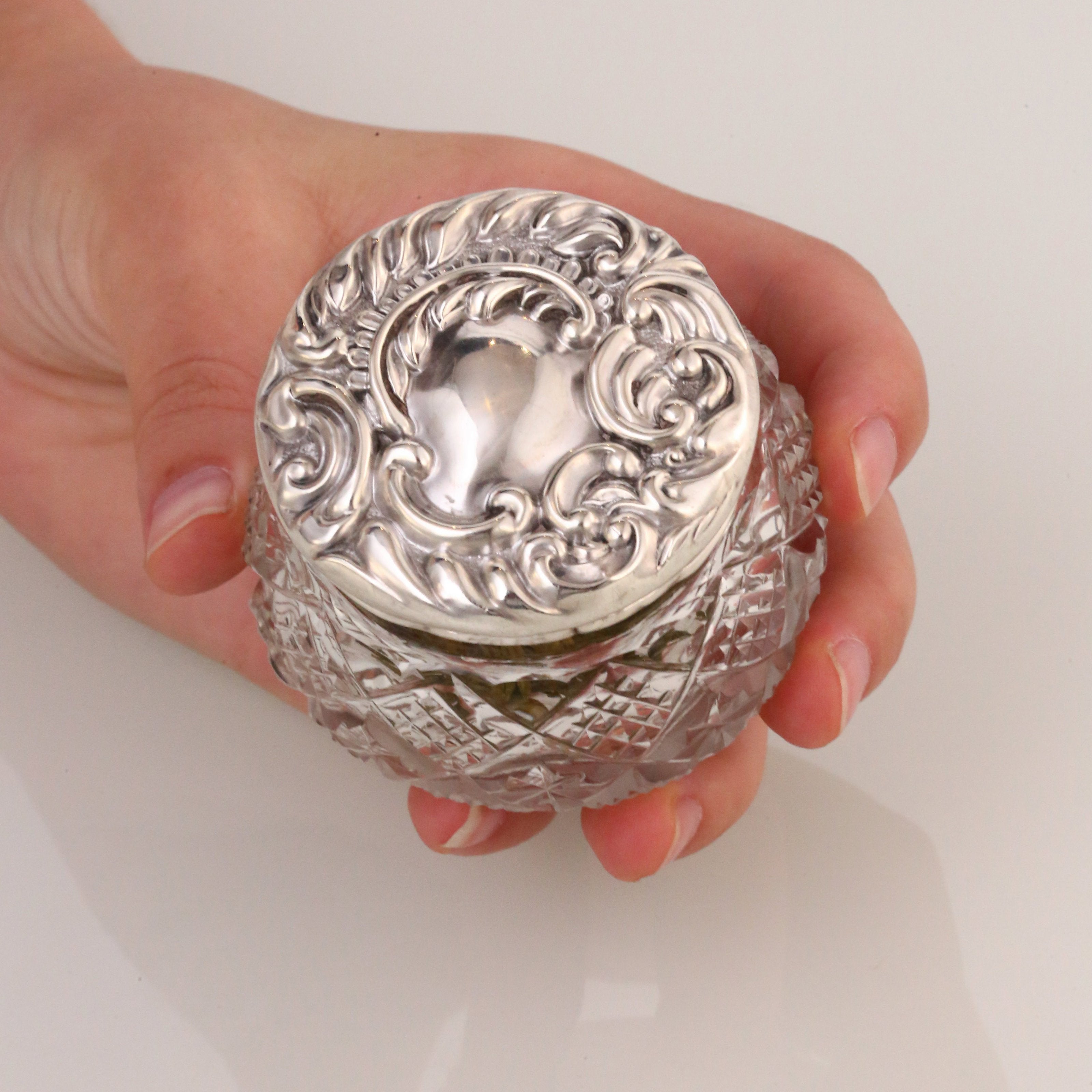 1902 Sterling Silver Lid Crystal Tea Canister