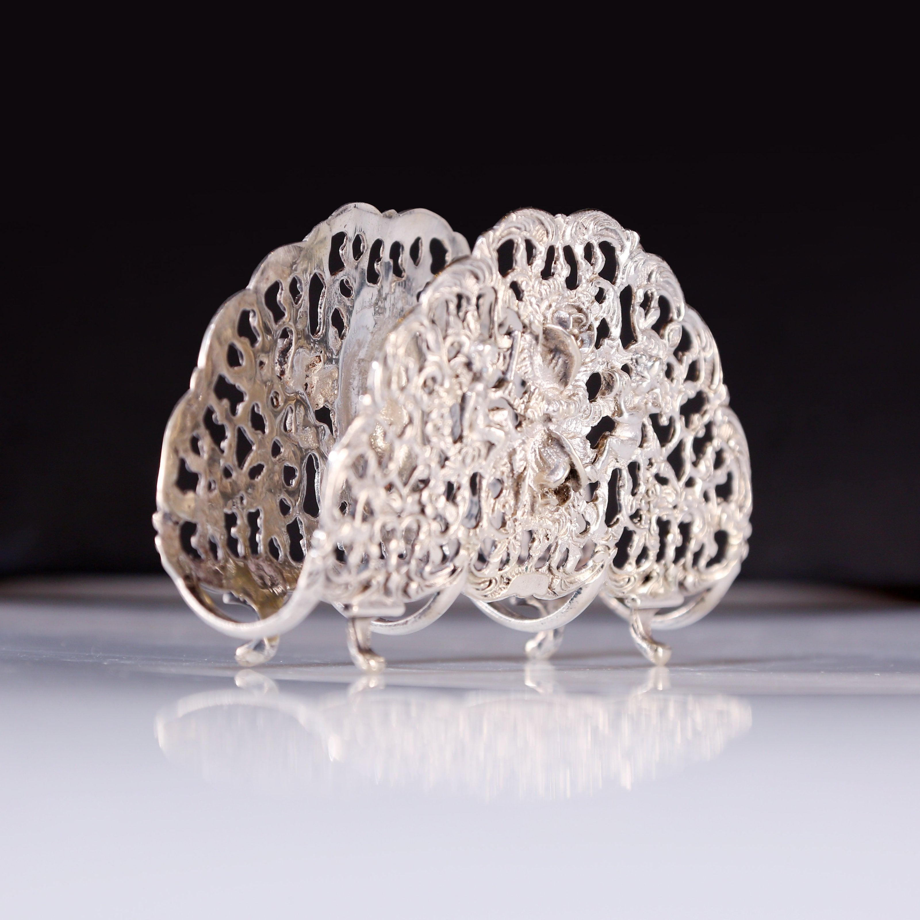 European antique angel sterling silver rose tissue holder