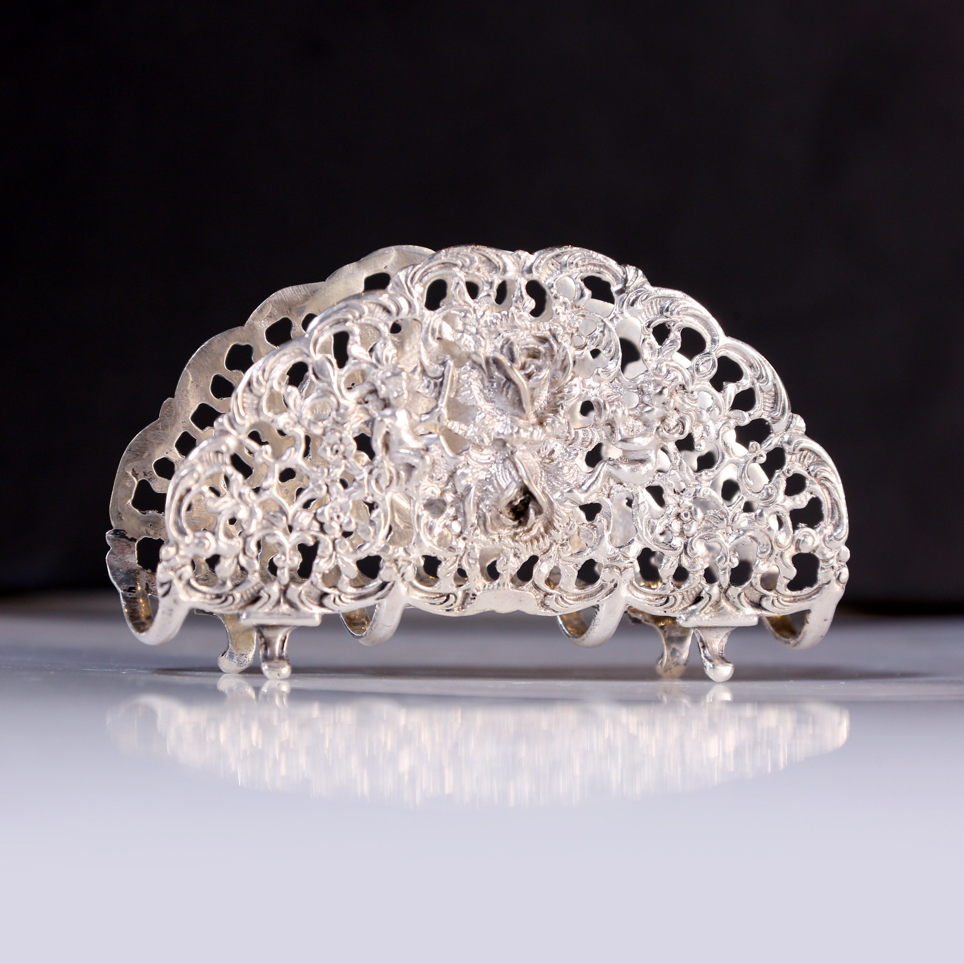 European antique angel sterling silver rose tissue holder