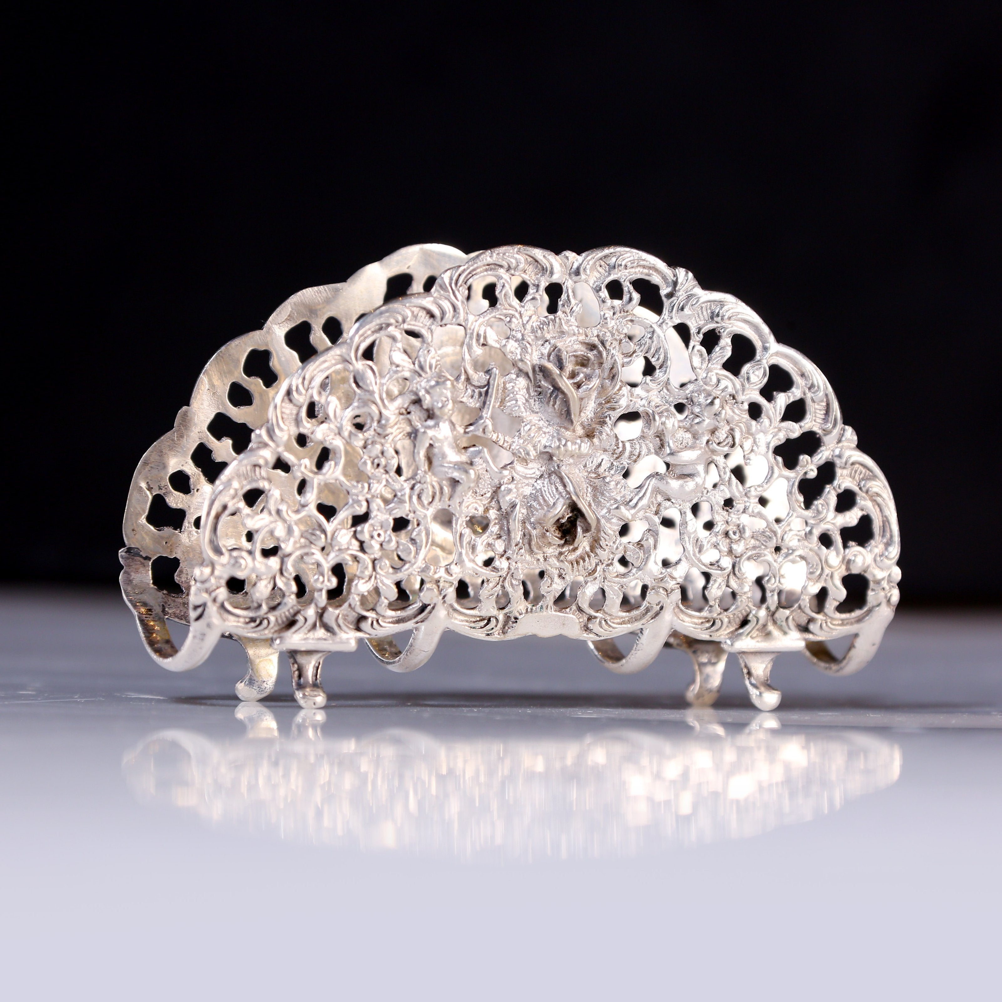 European antique angel sterling silver rose tissue holder