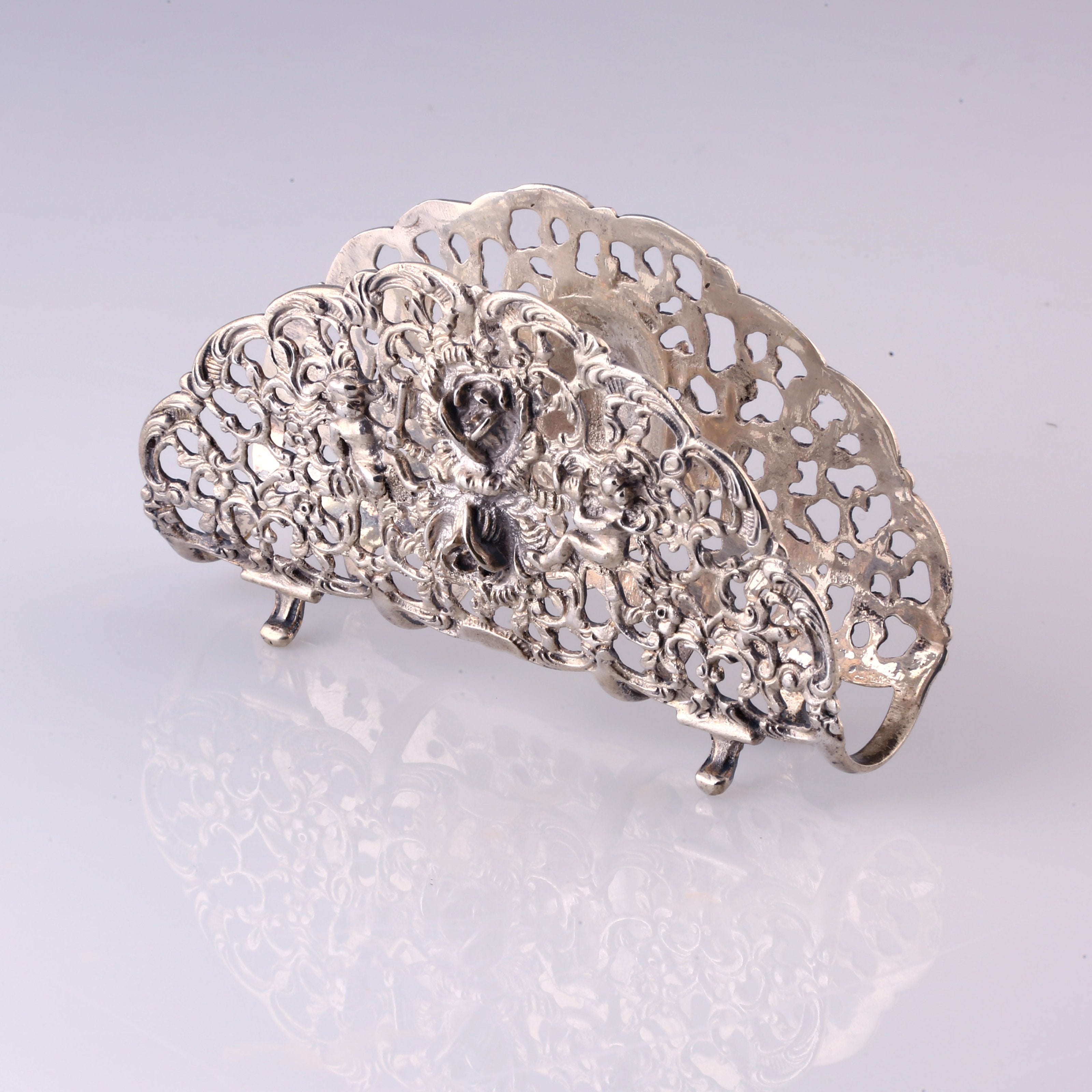 European antique angel sterling silver rose tissue holder