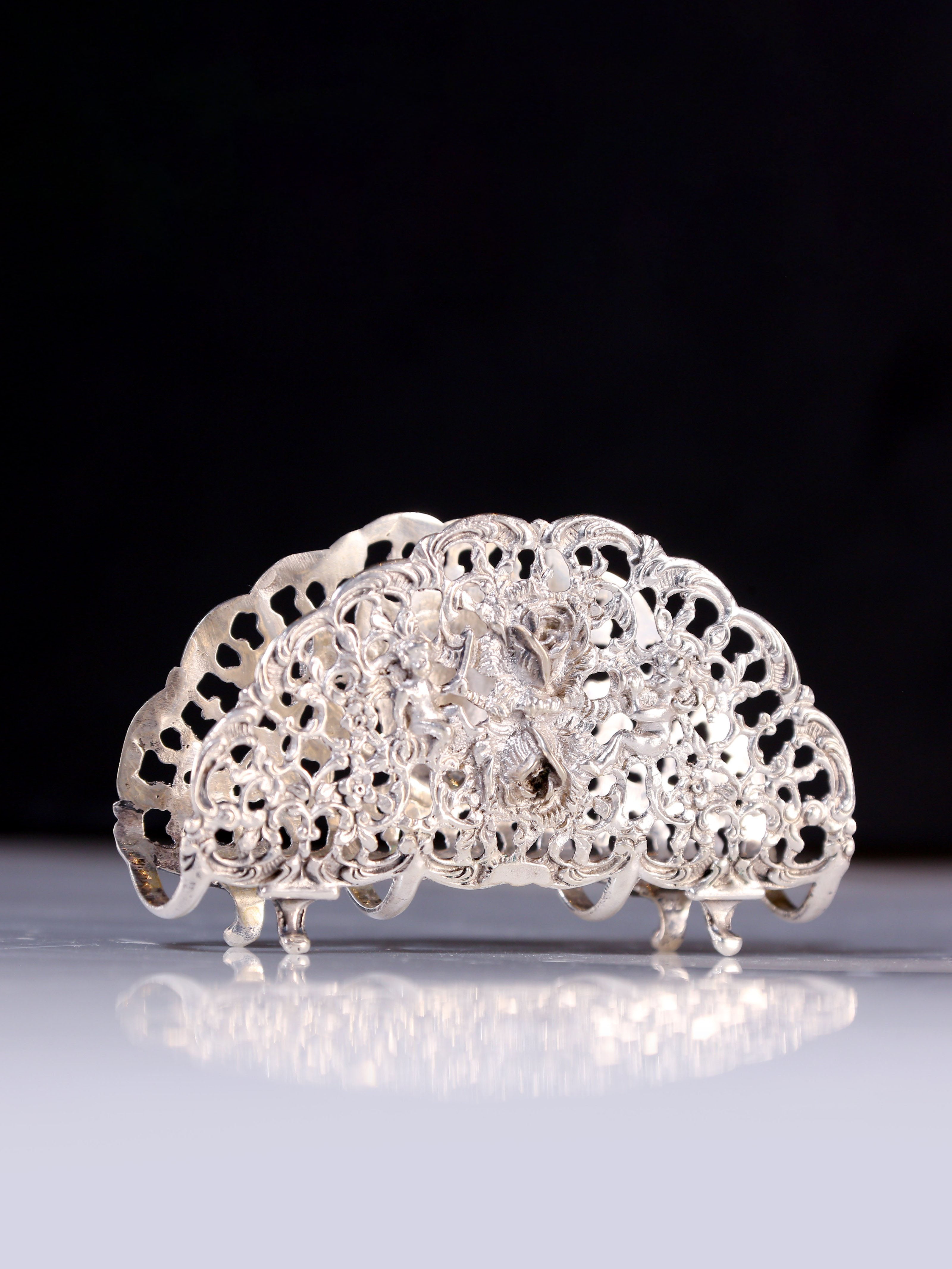 European antique angel sterling silver rose tissue holder